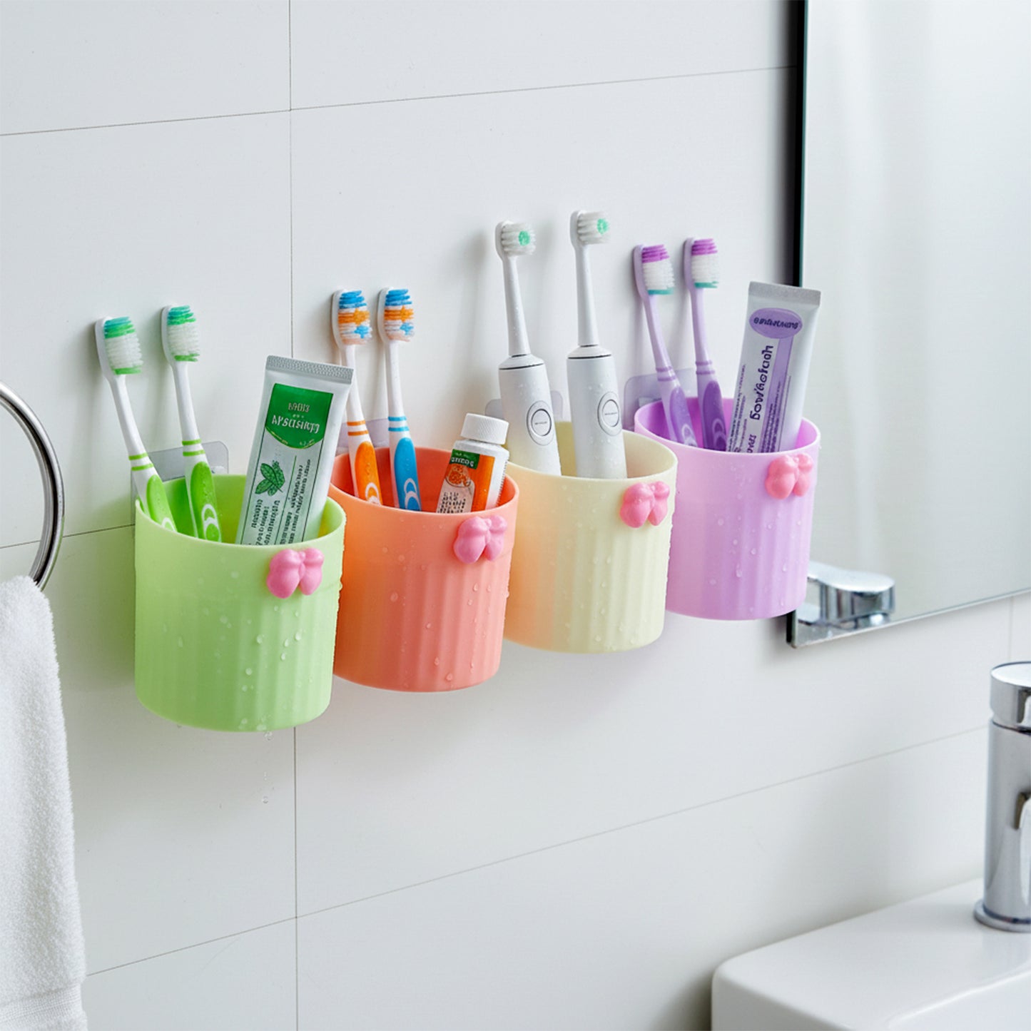 Wall Mounted Toothbrush Holder Set - 4 Pc Organizer for Bathroom - Great Price - Image 3