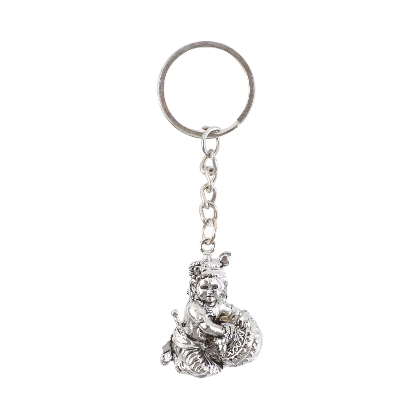 Silver Finish Bal Krishna Makhan Chor Metal Keychain (1 Pc) - Happy Price - Image 2