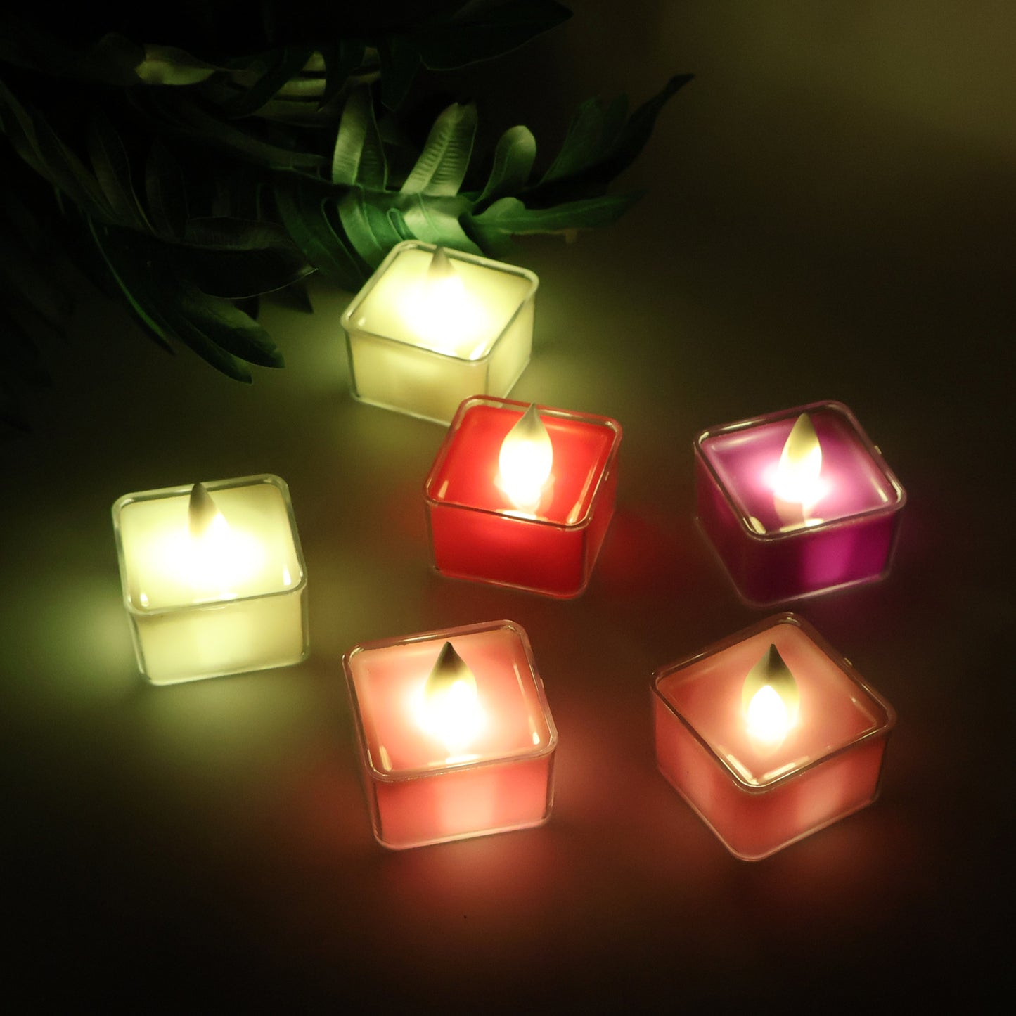 Set of 6 Square LED Flameless Tealight Candles with Multicolor Holders - Happy Price - Image 7