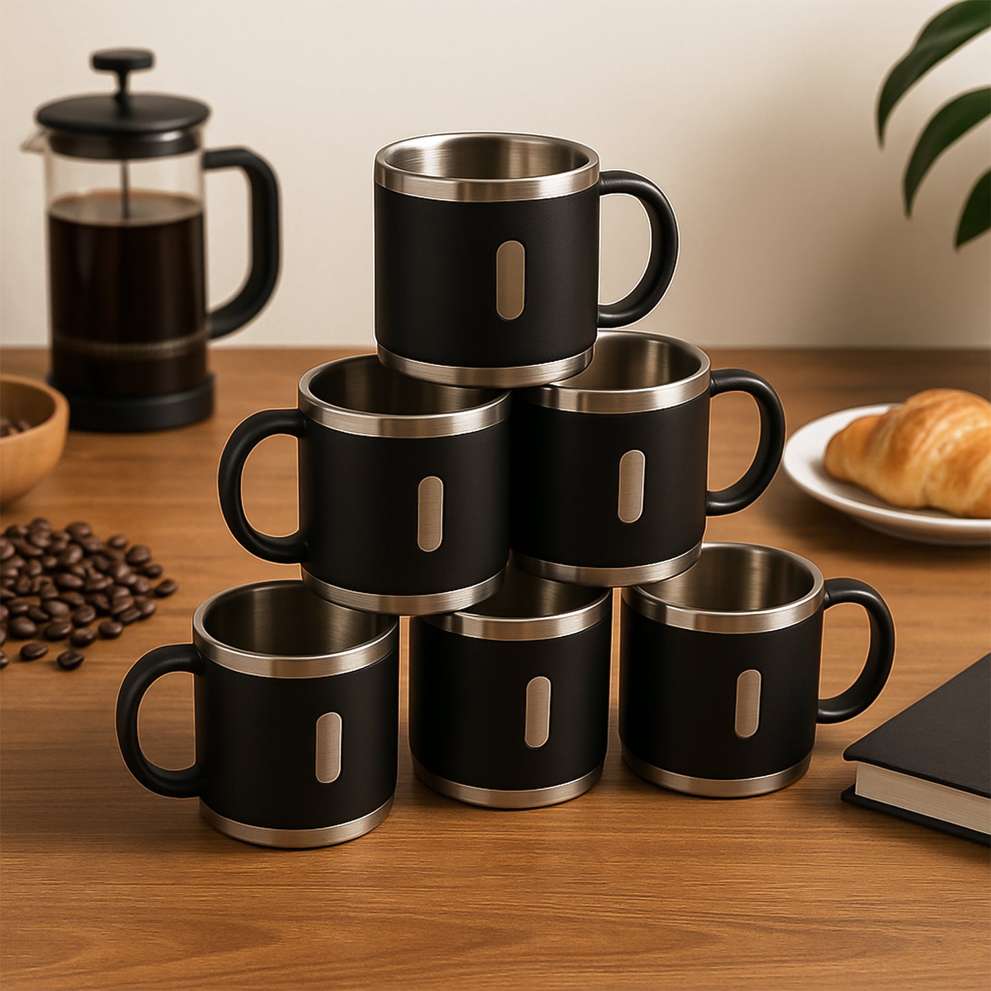 Apex Stainless Steel Double Wall Coffee Mugs Gift Set - 6 Pcs, 150 ML Each - Happy Price - Image 6