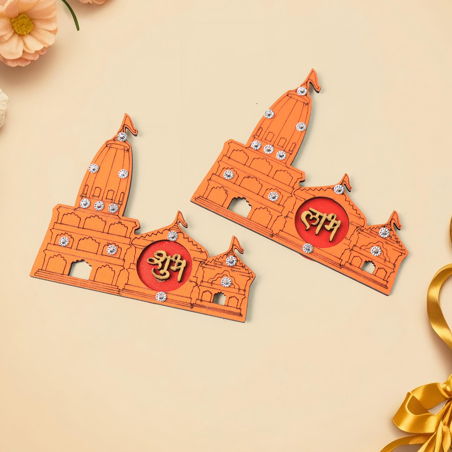 Shubh Labh Temple Design Decorative Wall Sticker - 2 Pcs - Happy Price - Image 4