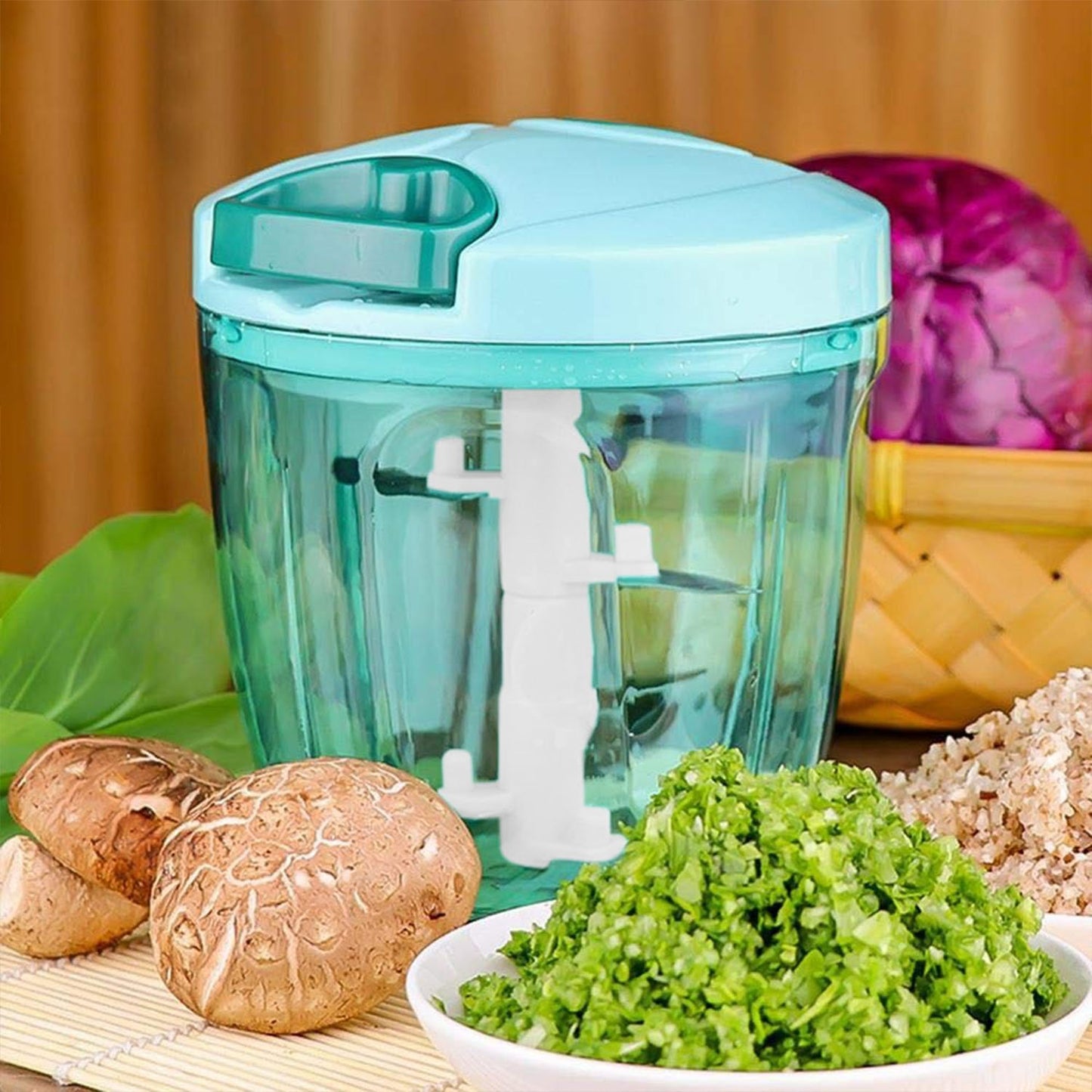 6 Blade 2in1 Manual Food Chopper Compact Powerful Hand Held Vegetable Chopper (1000ml) - Happy Price - Image 2