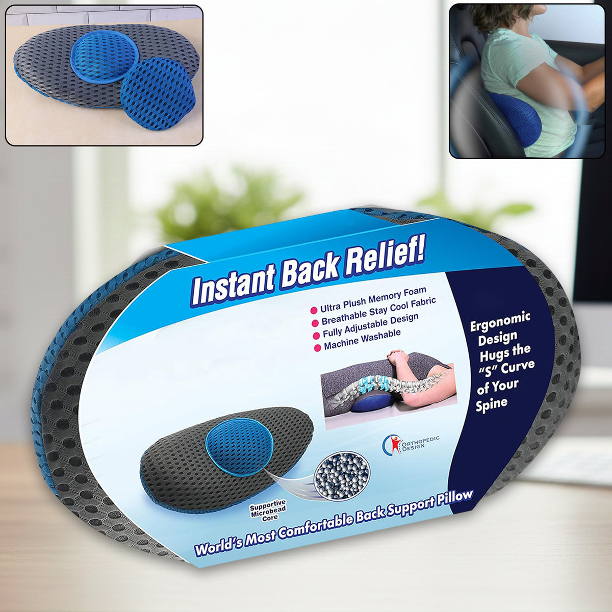 Ergonomic Back Support Pillow for Lumbar Relief - 18 x 9 Inch, 1 Pc - Happy Price - Image 2