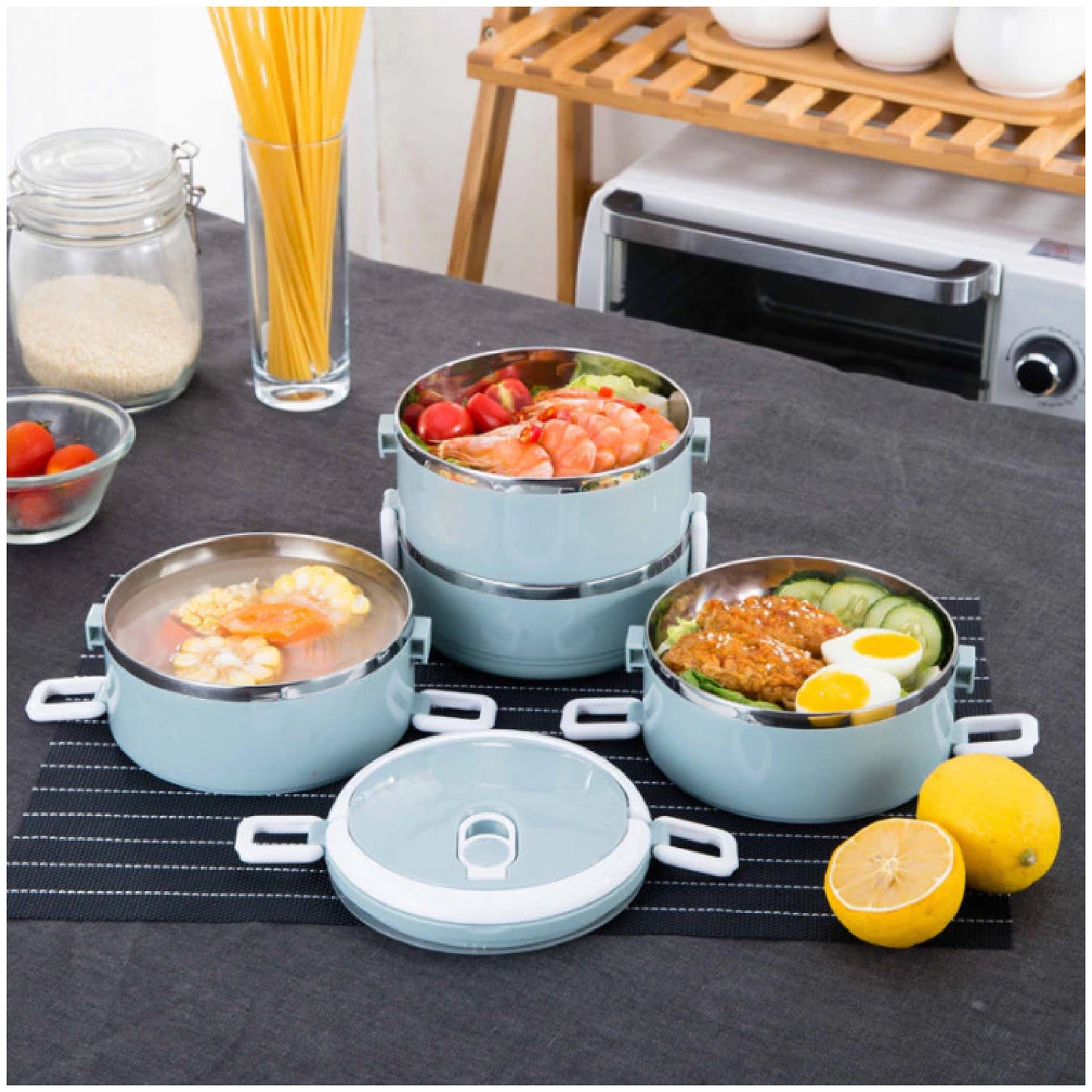 4 Layer Stainless Steel Stackable Lunch Box for Hot Food - Happy Price - Image 2