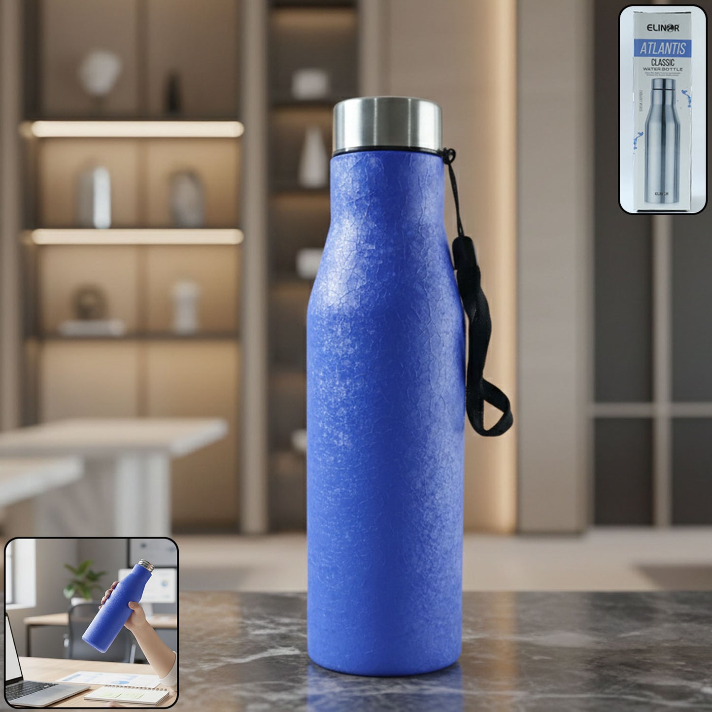 Classic Blue Stainless Steel Water Bottle - 1000 ML, 1 Pc - Happy Price - Image 2