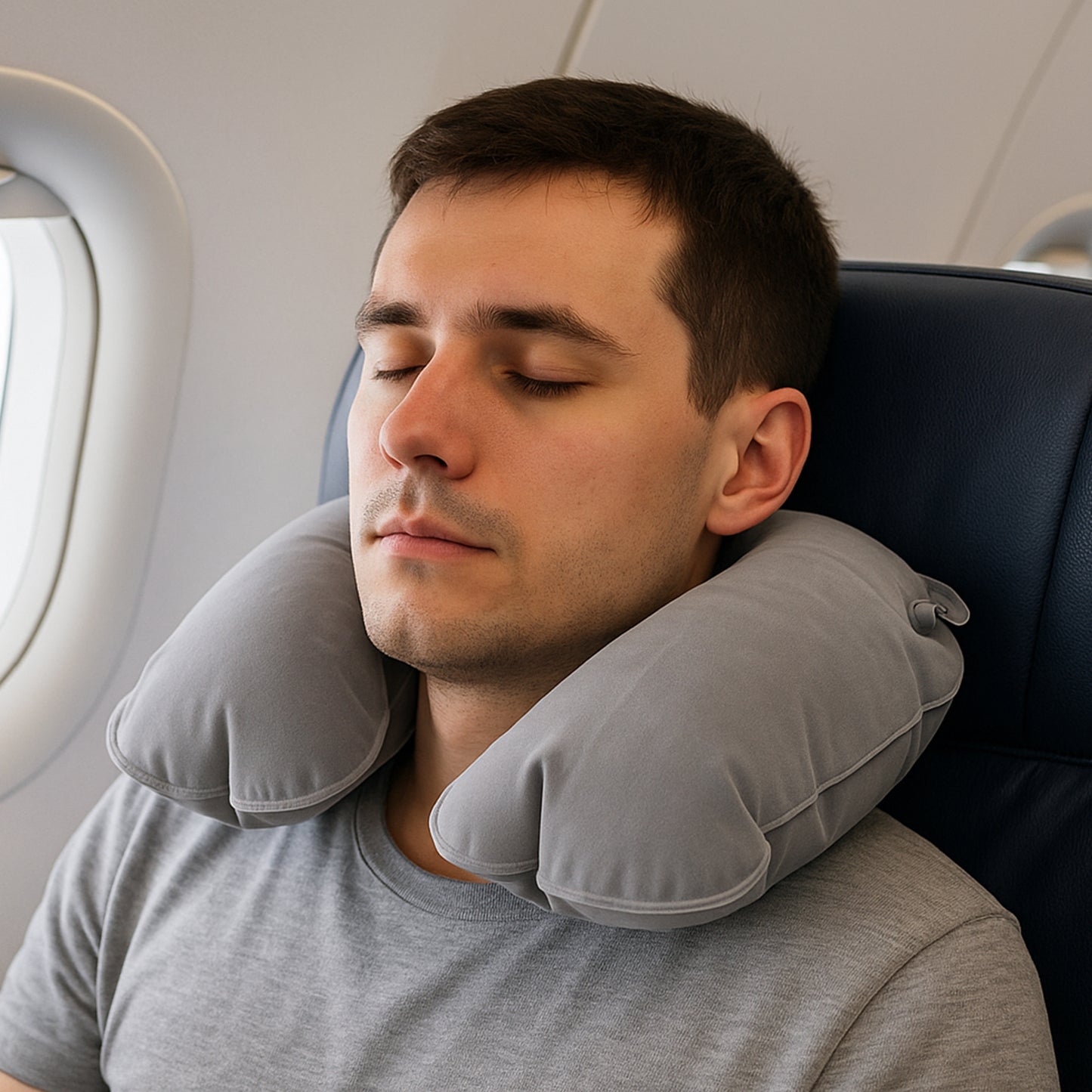 Inflatable Foldable Pillow U Shape Air Cushion Travel Pillow Travel Business Trip Neck Pillow For Long Trips Ideal For Men Women Portable And Perfect For Backpacking Car Camping And Even Airplane Travel - Happy Price - Image 4