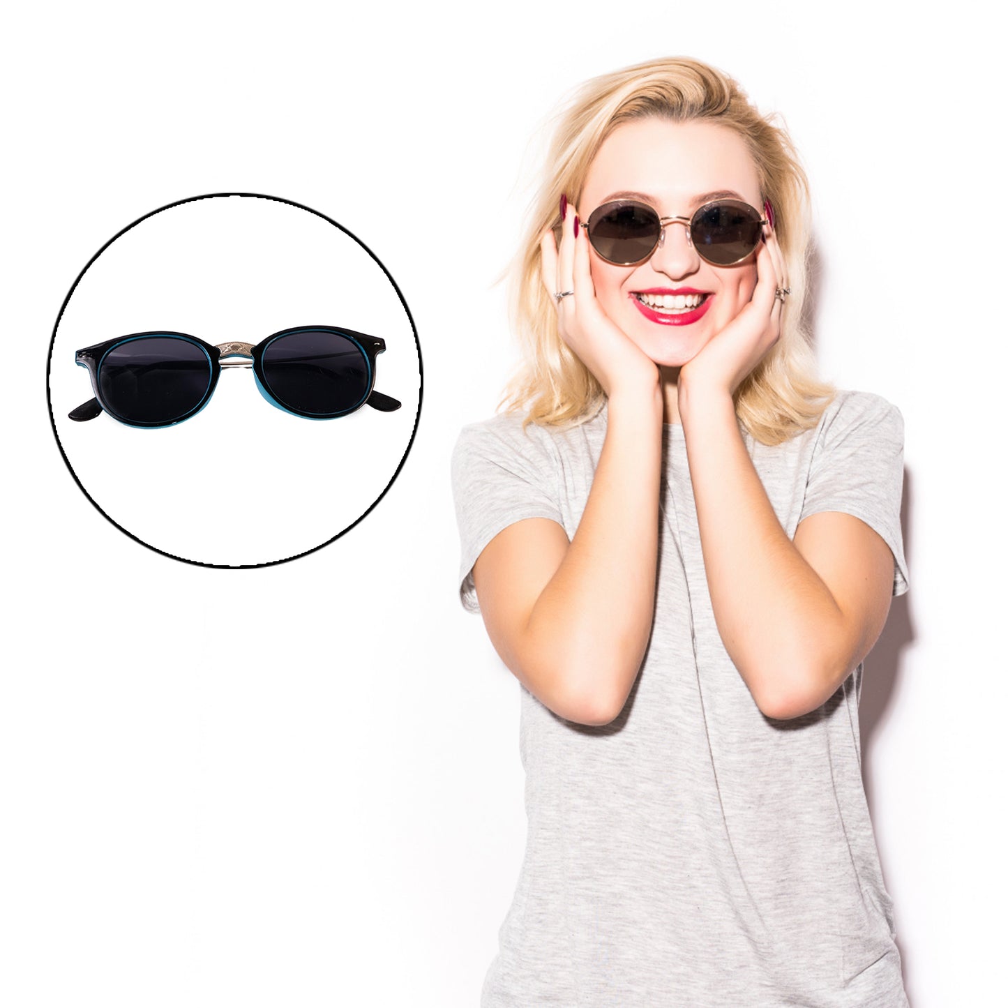 Sky Blue Uv Protected Round Sunglasses Classic Sunglasses For Men Women Lightweight - Happy Price - Image 4