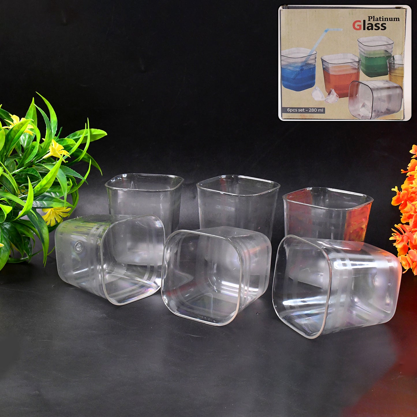 6pc Transparent Diamond Medium Serving Glass Set Glass Set For Water Juice Etc - Happy Price - Image 2