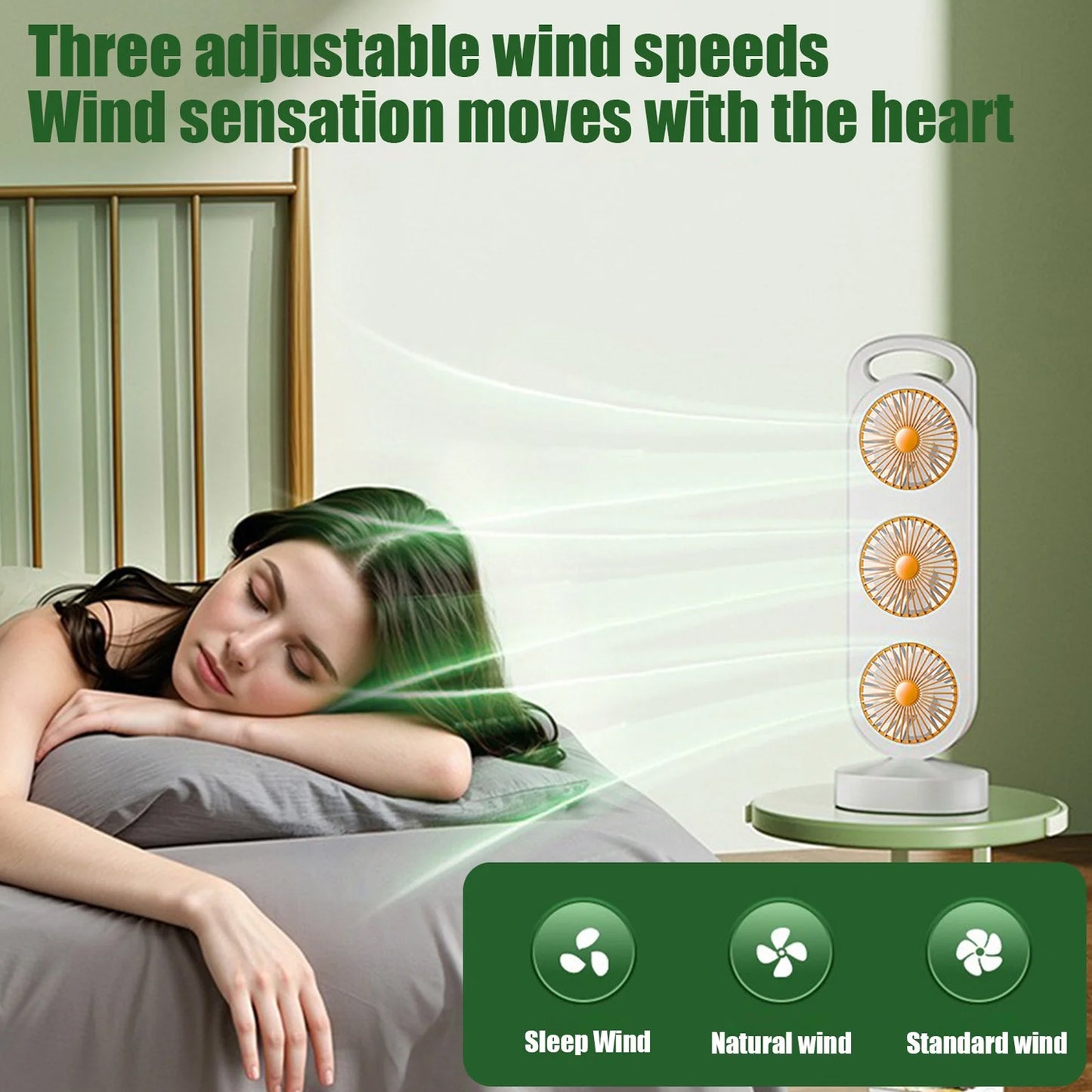 Portable Triple Head Table Fan - USB Rechargeable Personal Air Cooler (1 Pc) - Great Price - Image 3