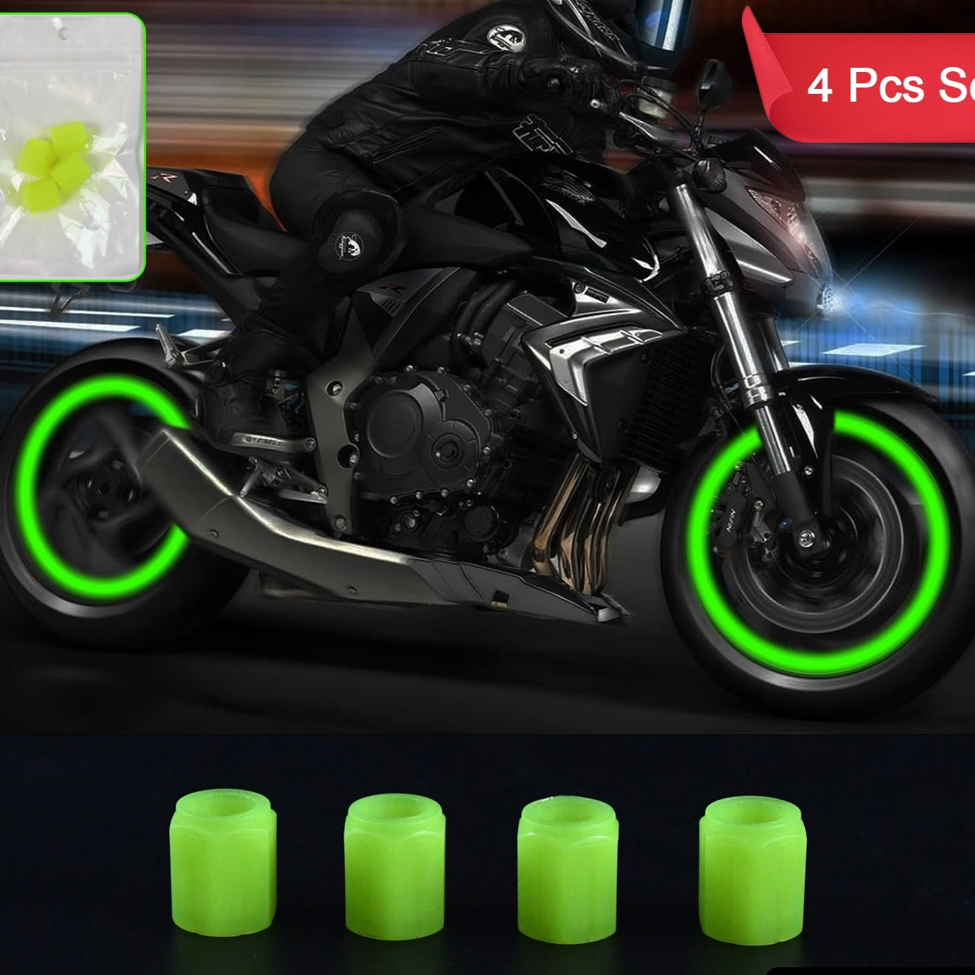 Tyre Valve Caps Luminous Glow Car Tire Valve Cap Covers Vaal Cap (4 Pcs Set) - Happy Price - Image 1