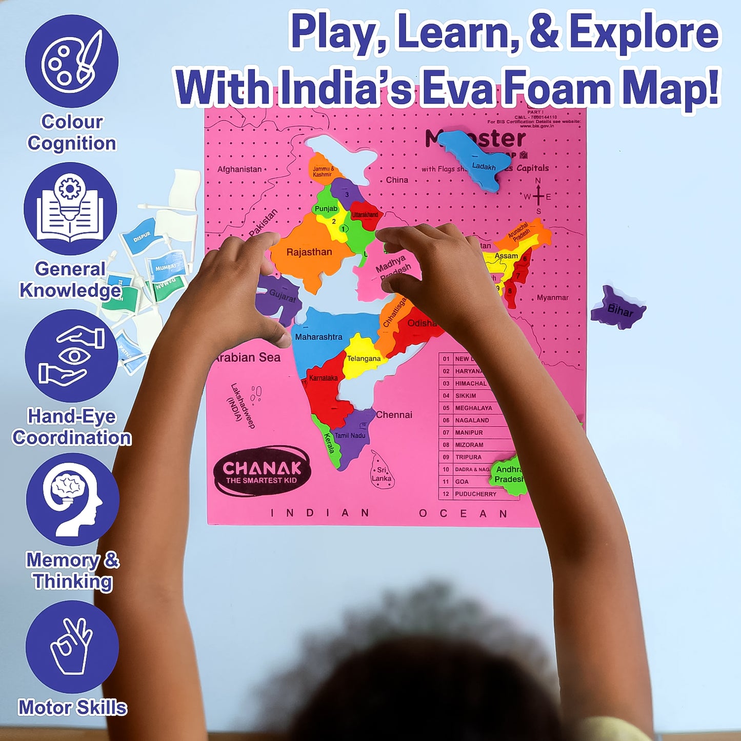 India Map EVA Foam Puzzle for Kids - Educational Geography Learning Toy with State Pieces & Capital Labels - Happy Price - Image 4