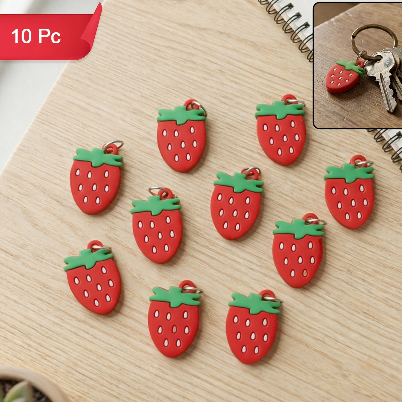 Strawberry Design Bag Charm Keychain Set (10 Pc)