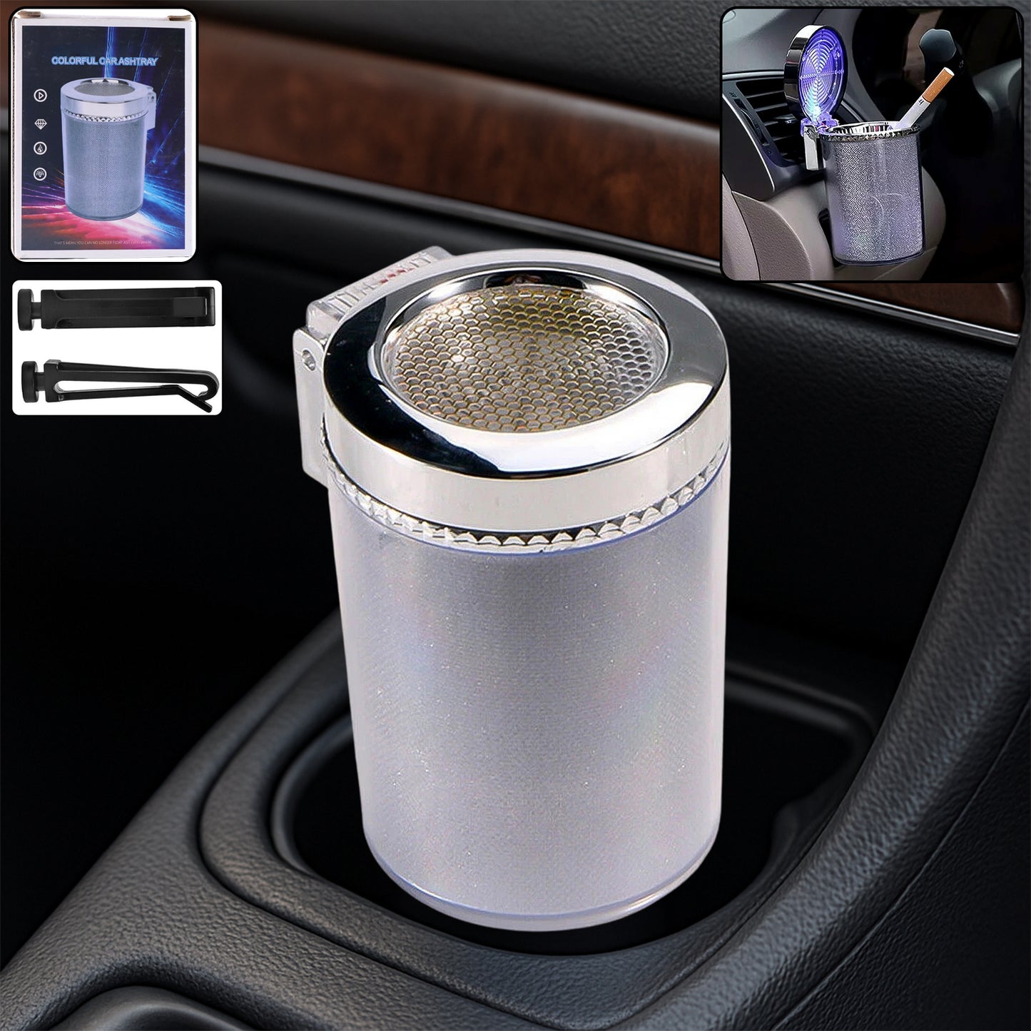 Premium Quality Led Illuminated Car Ashtray With Lid And Detachable Holder (1 Pc) - Happy Price - Image 2
