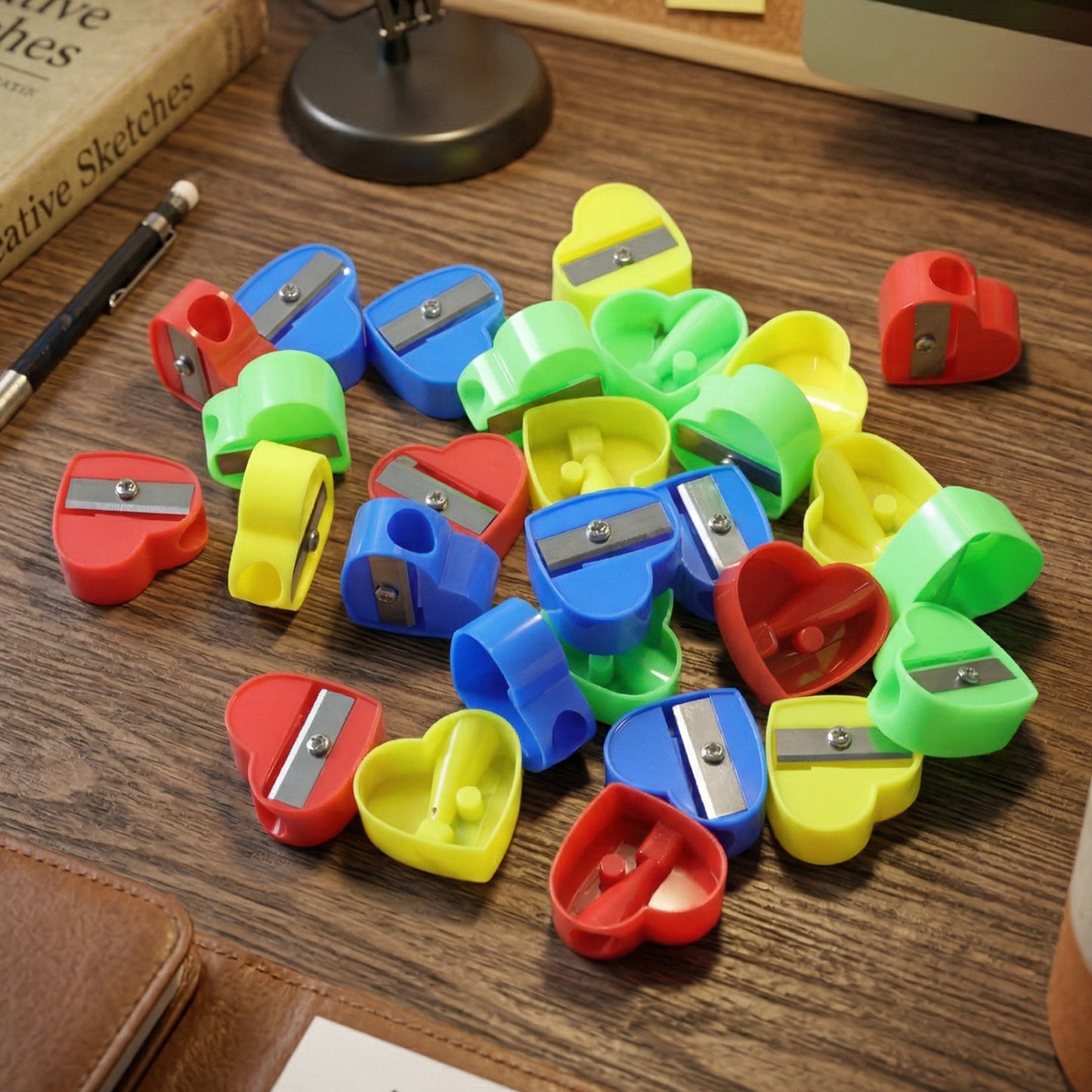 28 Pc Heart Shape Manual Pencil Sharpeners Set - Colorful Kids School Stationery - Great Price - Image 3
