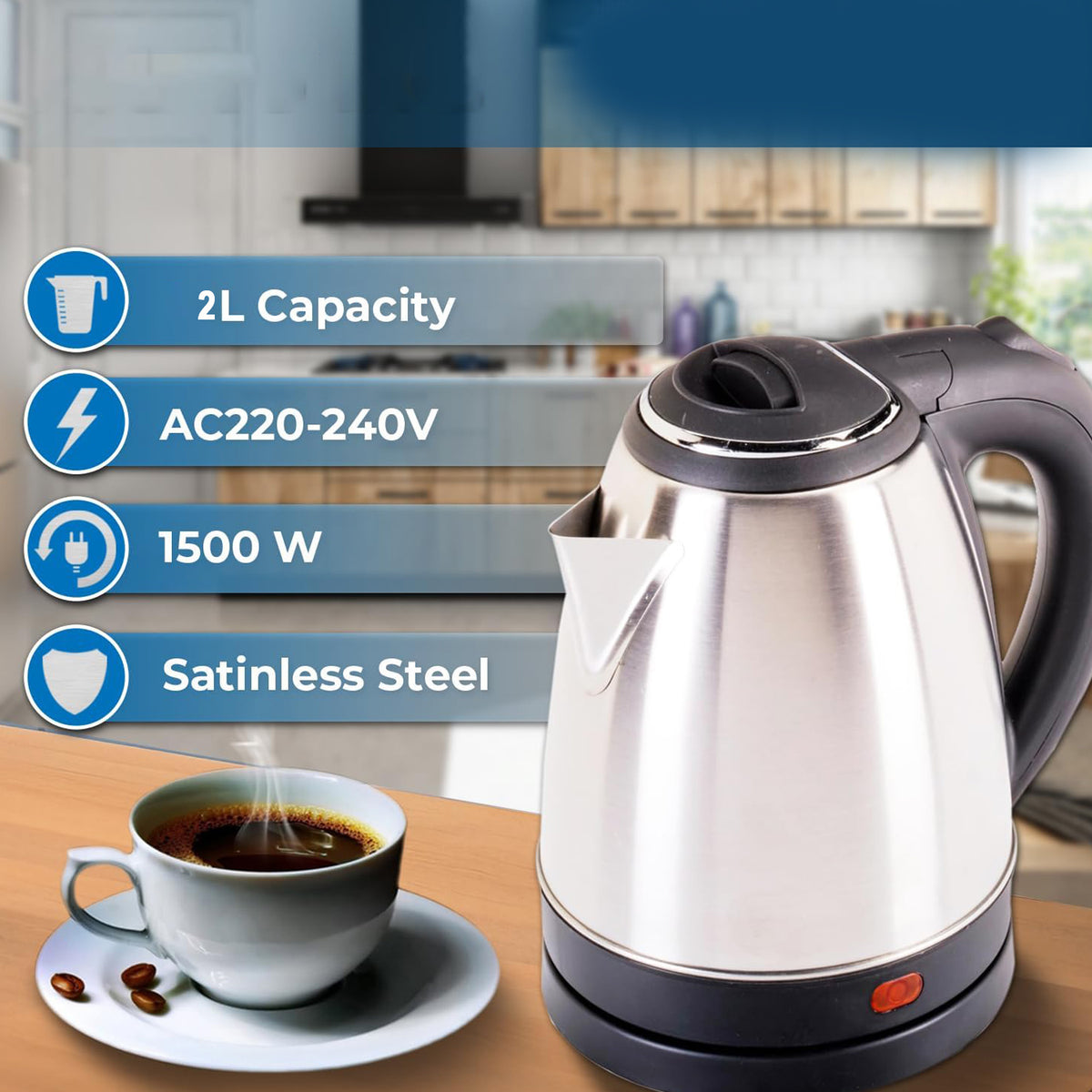 Happyprice Stainless Steel Electric Kettle - 2 Litre Capacity - Happy Price - Image 3