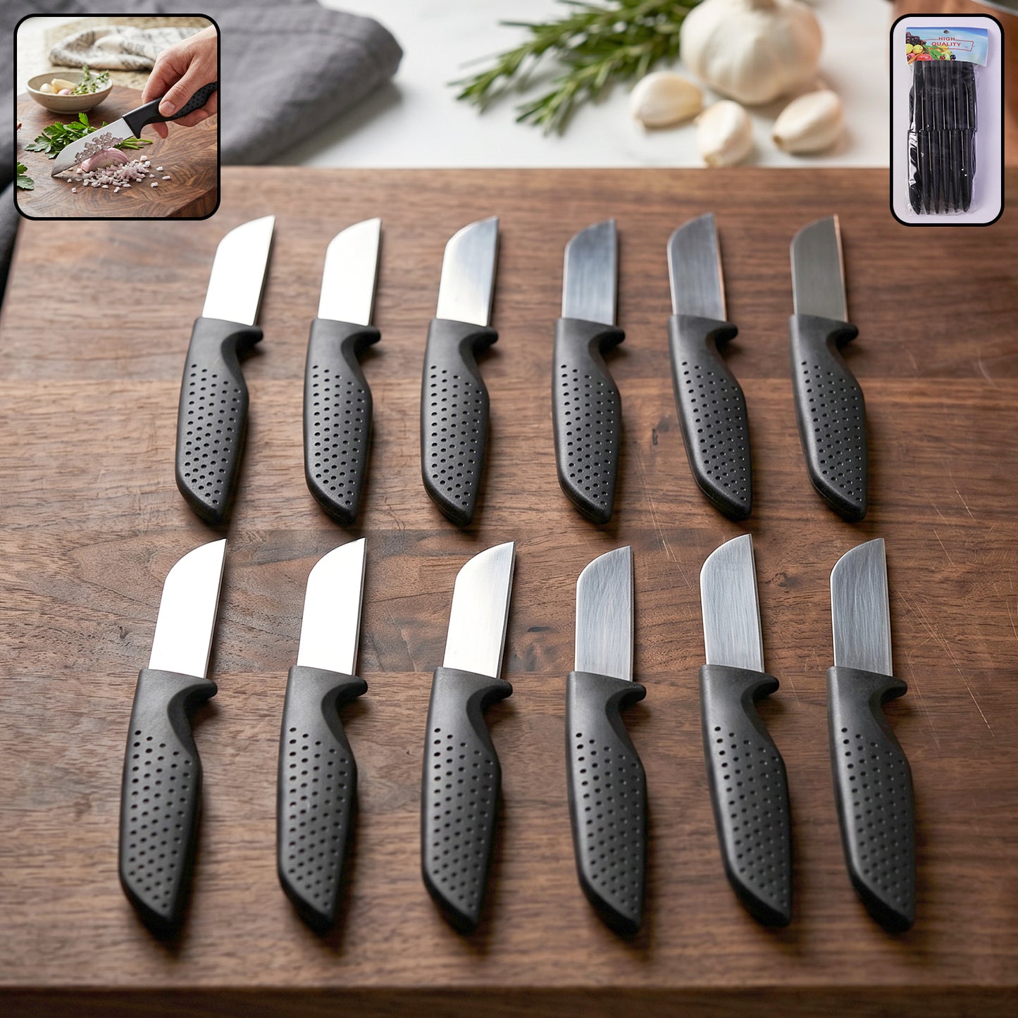 12 Piece Stainless Steel Kitchen Knife Set with Comfortable Grip Handles - Happy Price - Image 2