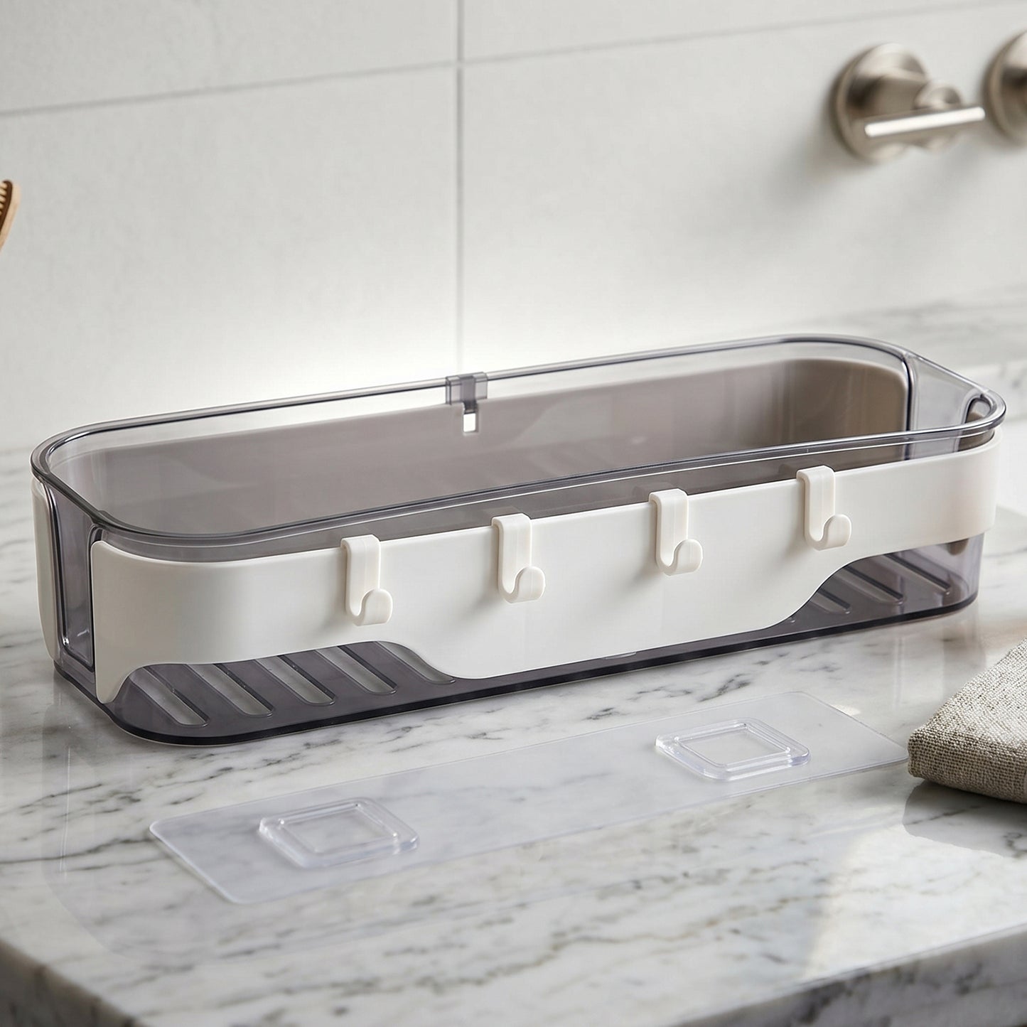 Stylish Bathroom Wall Shelf with Hooks - 1 Pc Organizer - Happy Price - Image 3