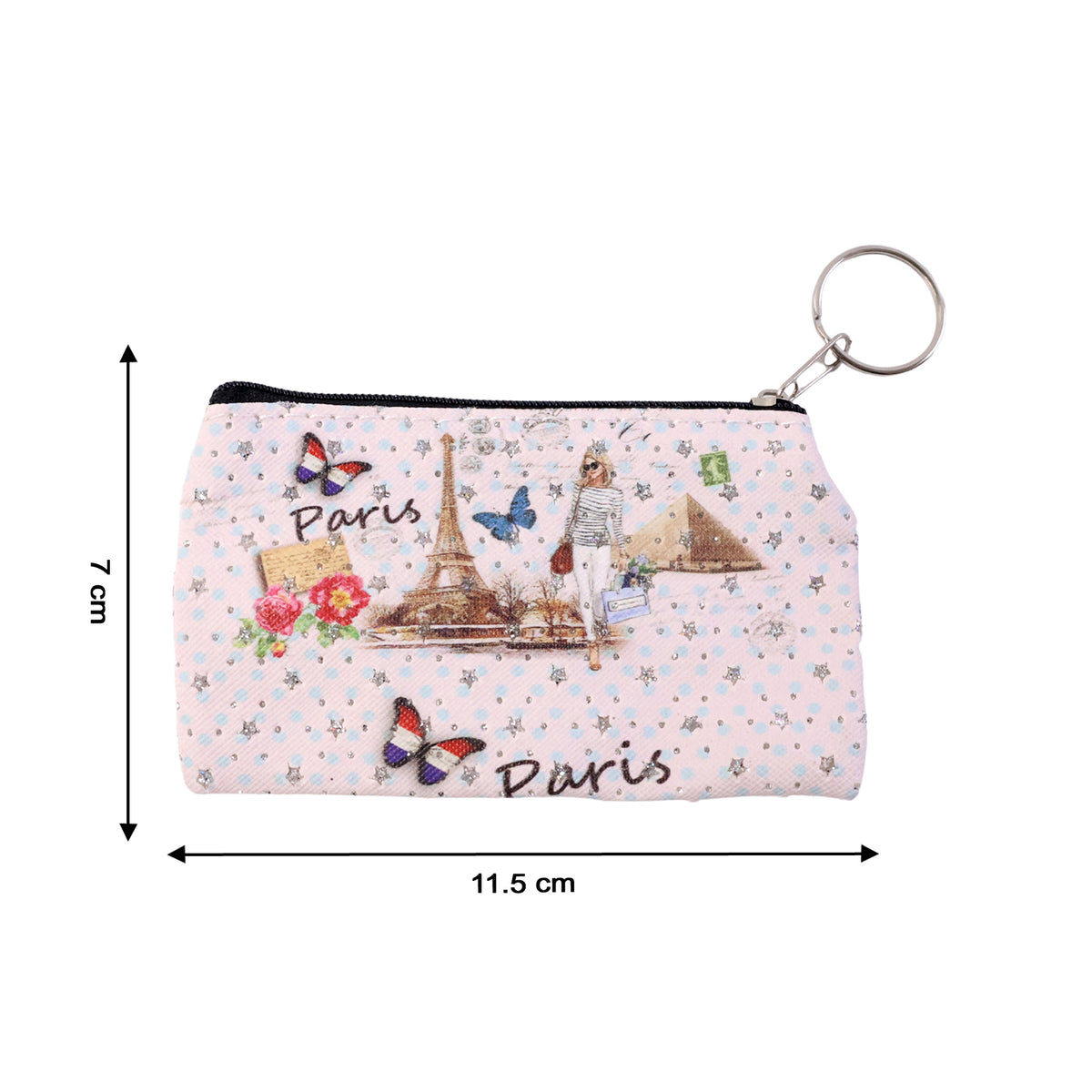 Small Paris Print Zipper Pouch with Key Ring - 1 Pc - Happy Price - Image 5