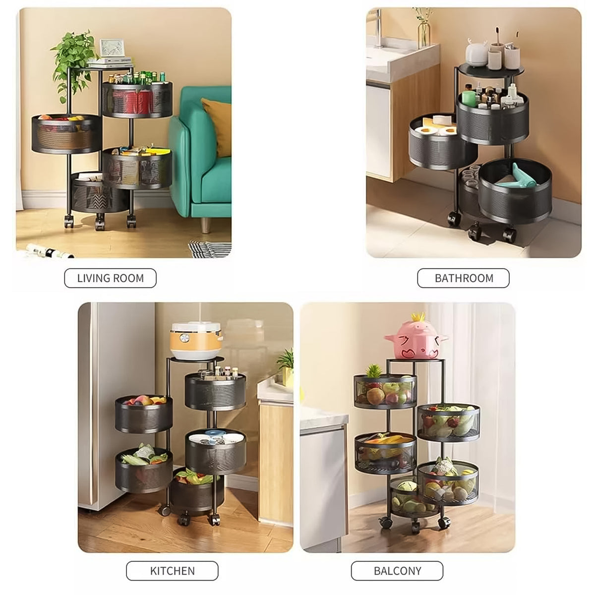 Metal Round High Quality Kitchen Trolley With Wheels (3 Layer 1 Pc) - Happy Price - Image 6