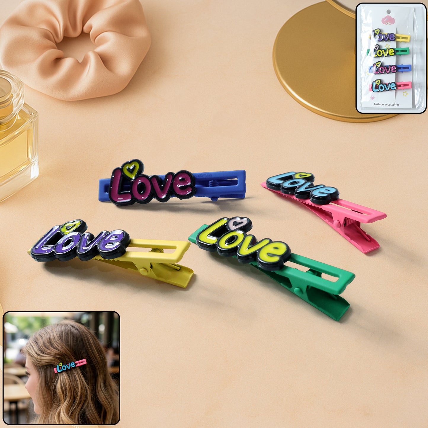Decorative Text Design Hair Clips - Set of 4 Pieces - Happy Price - Image 2