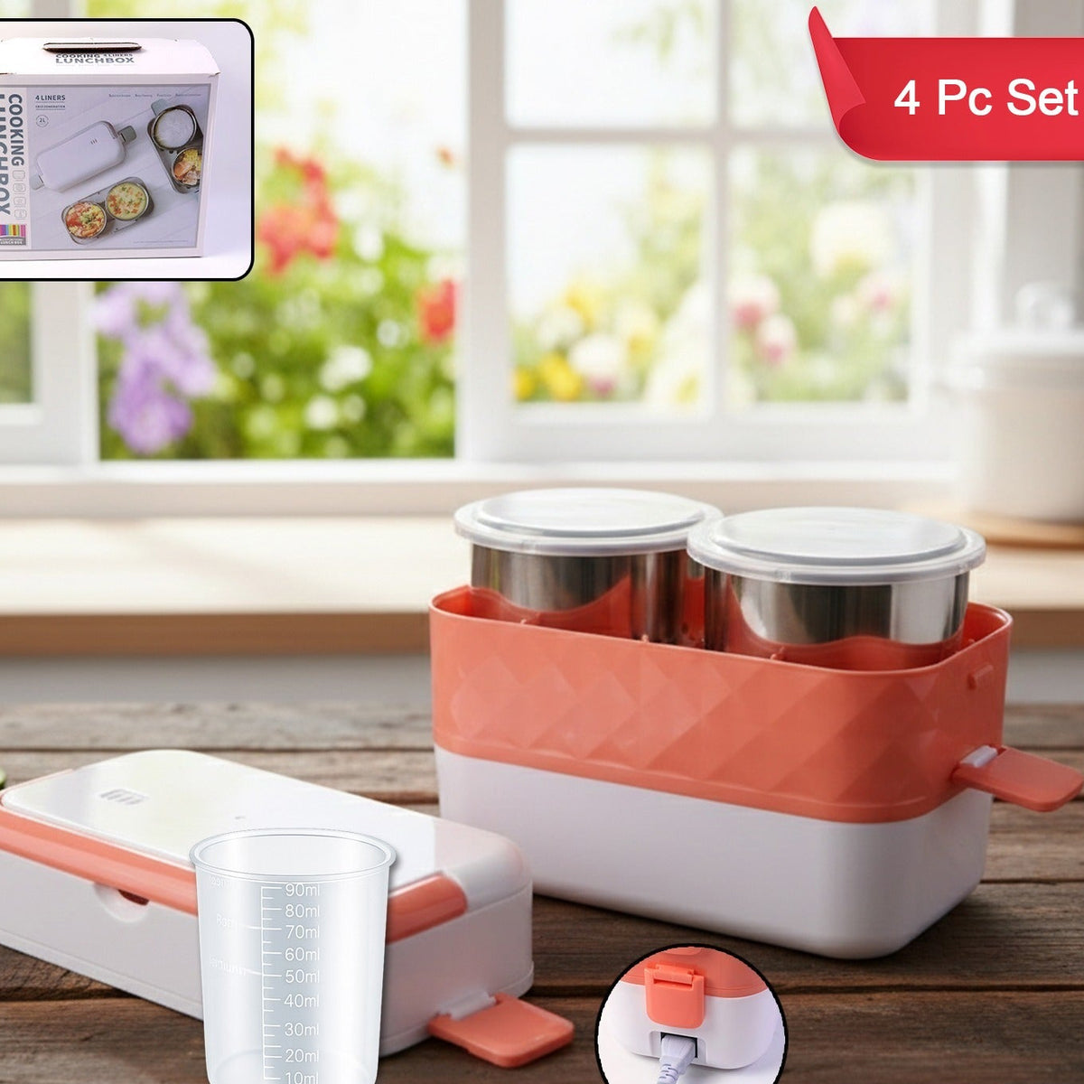 Electric Heated Lunch Box with Stainless Steel Containers - 1 Set - Happy Price - Image 1