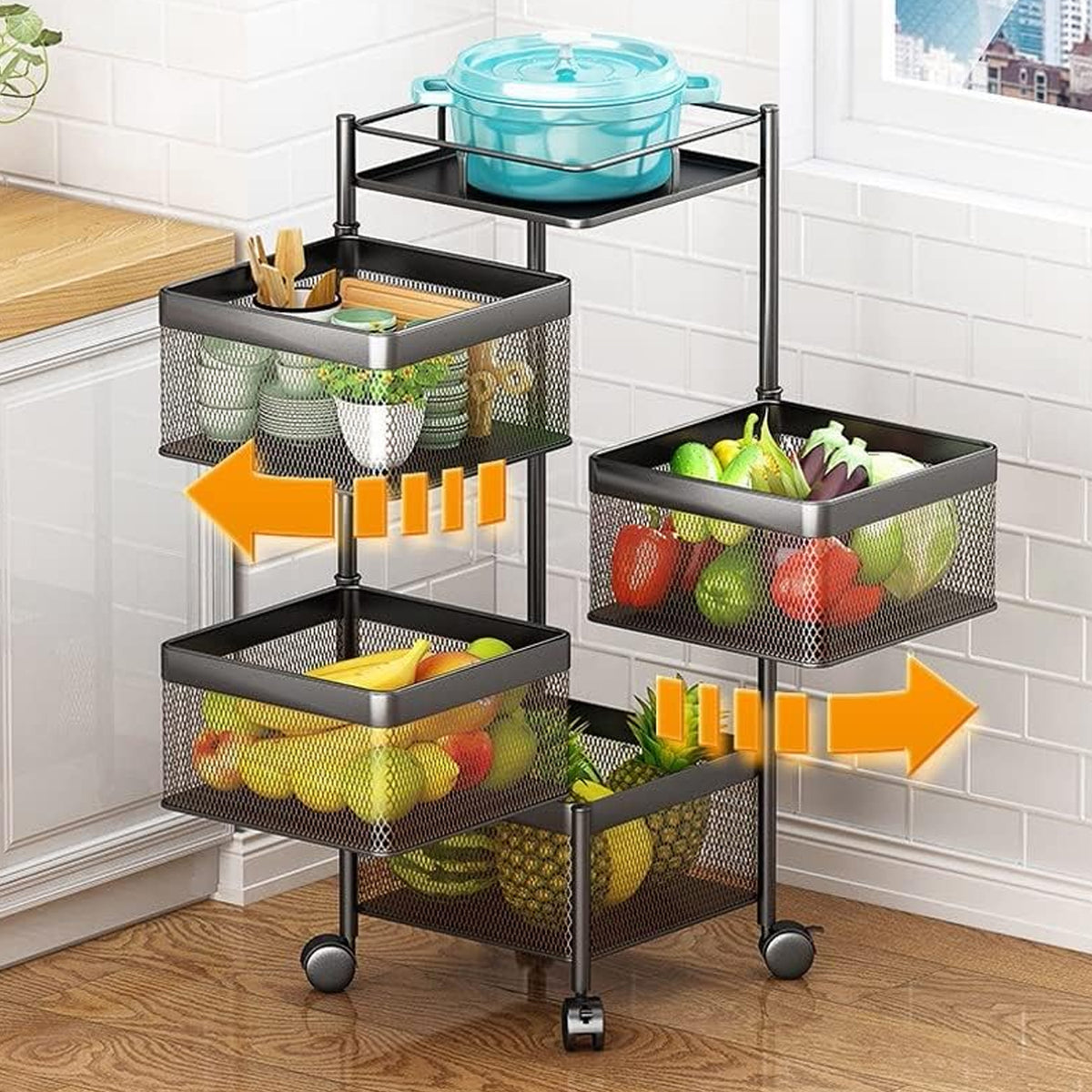 Metal High Qaulity Kitchen Trolley Kitchen Organizer Items And Kitchen Accessories Items For Kitchen Rack Square Design For Fruits Vegetable Onion Storage Kitchen Trolley With Wheels (4 Layer 3 Layer) - Happy Price - Image 4
