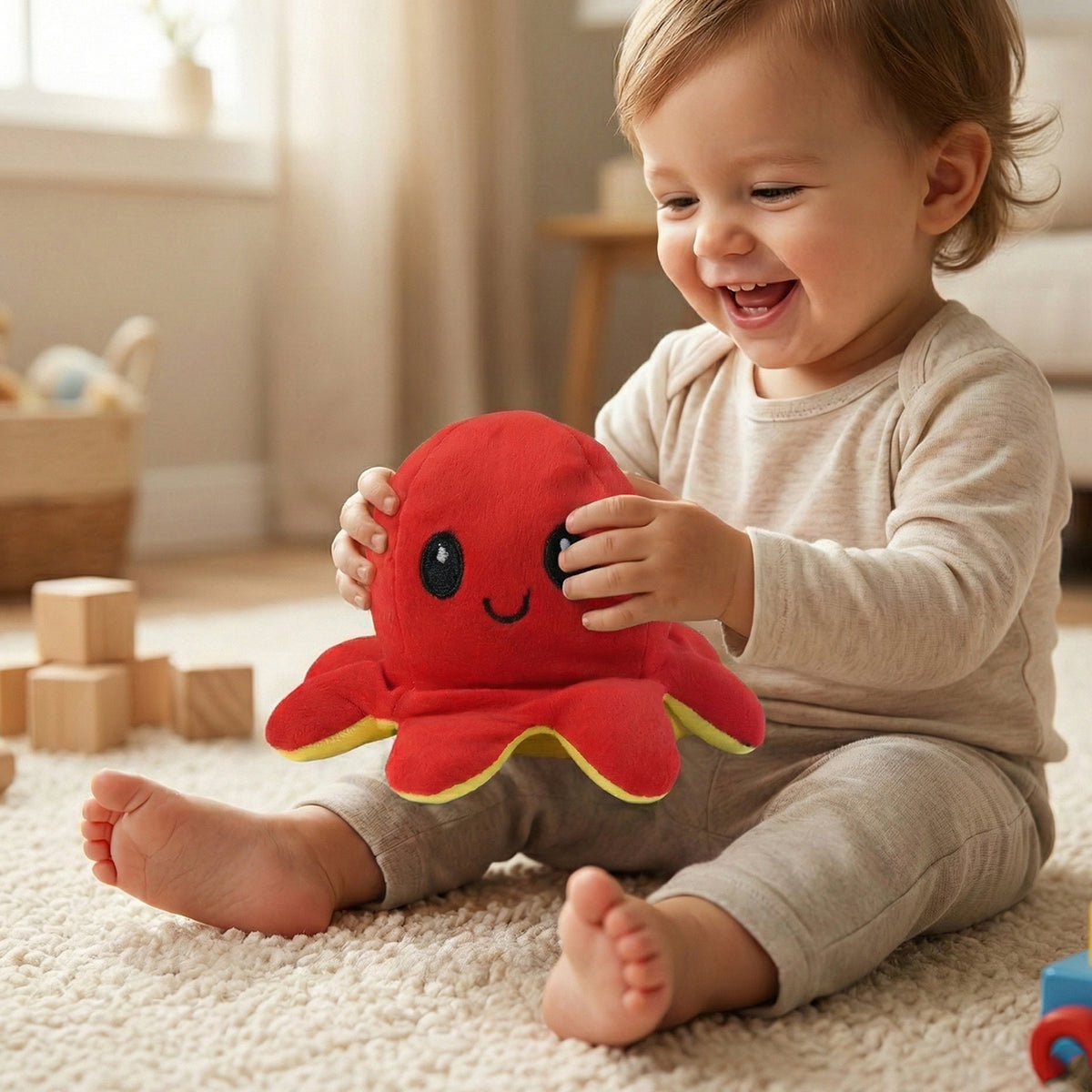 Reversible Octopus Mood Plush Toy (1 Pc) - Express Yourself with Soft Decor - Happy Price - Image 3