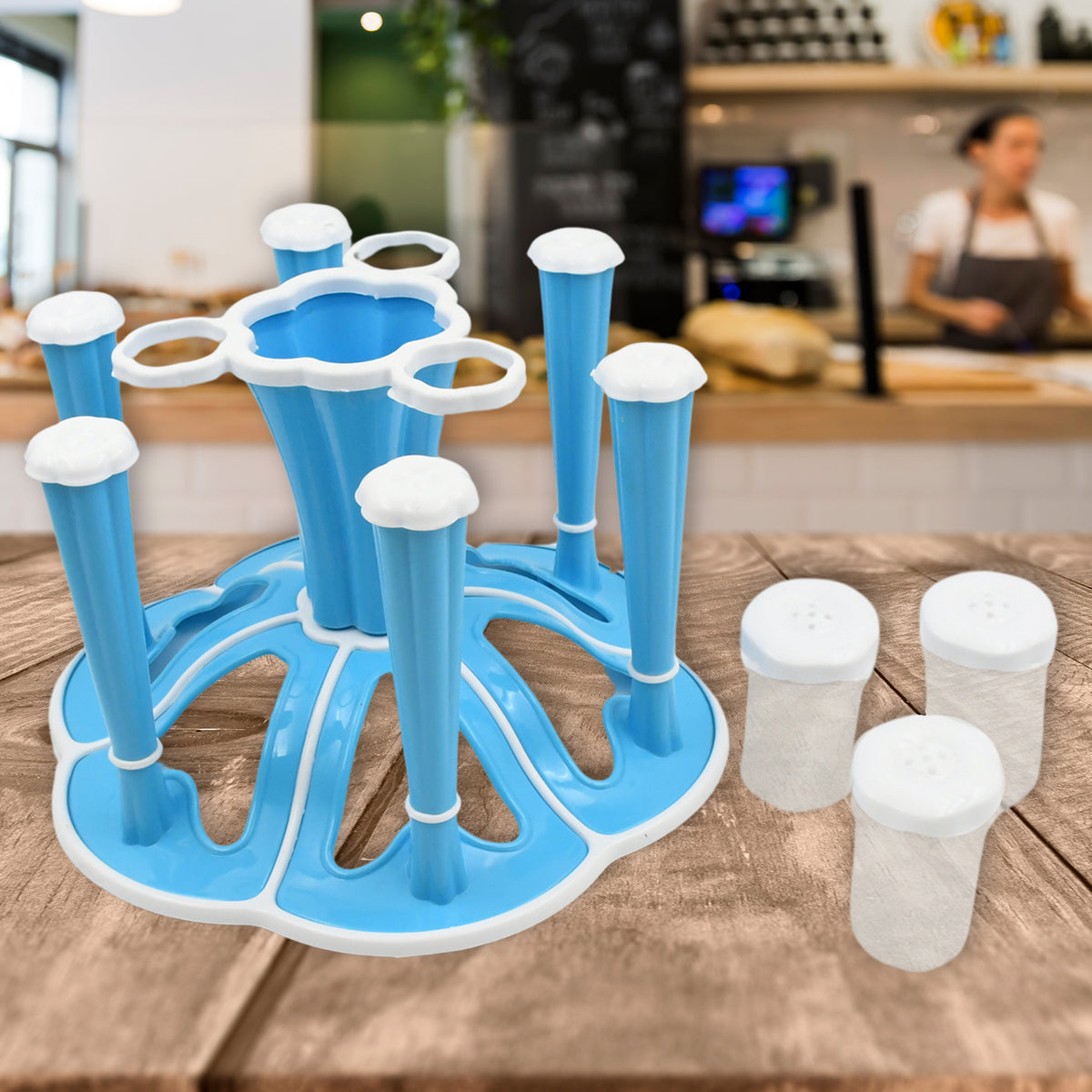 Miracle Plastic Glass Stand Tumbler Holder Glass Holder For Kitchen Dining Table 6 Glasses Stand With 3 Pepper Salt (Moq - 2 Pcs) - Happy Price - Image 3
