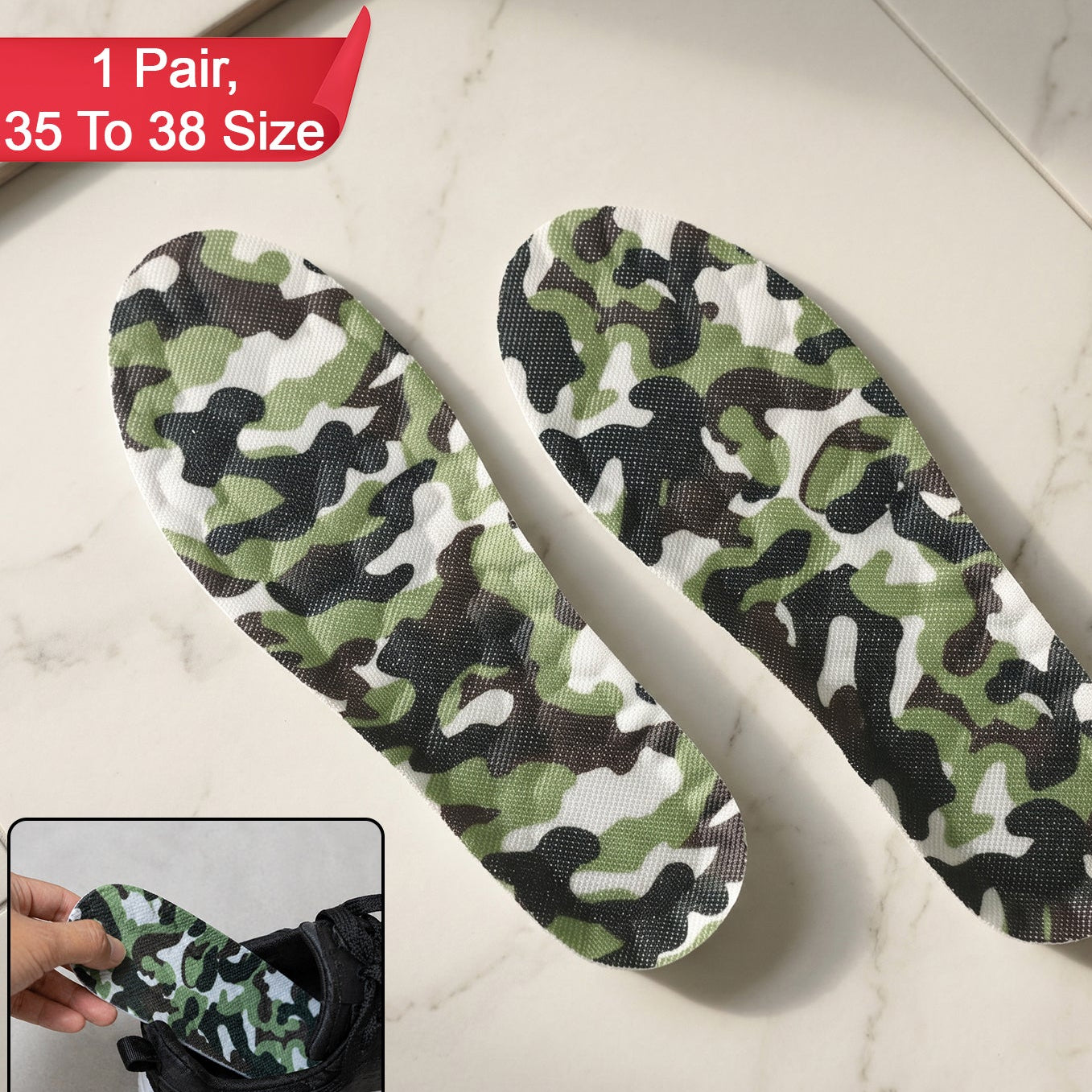 Camouflage Comfort Shoe Insoles Soft Cushion (1 Pair 35 To 38 Size)