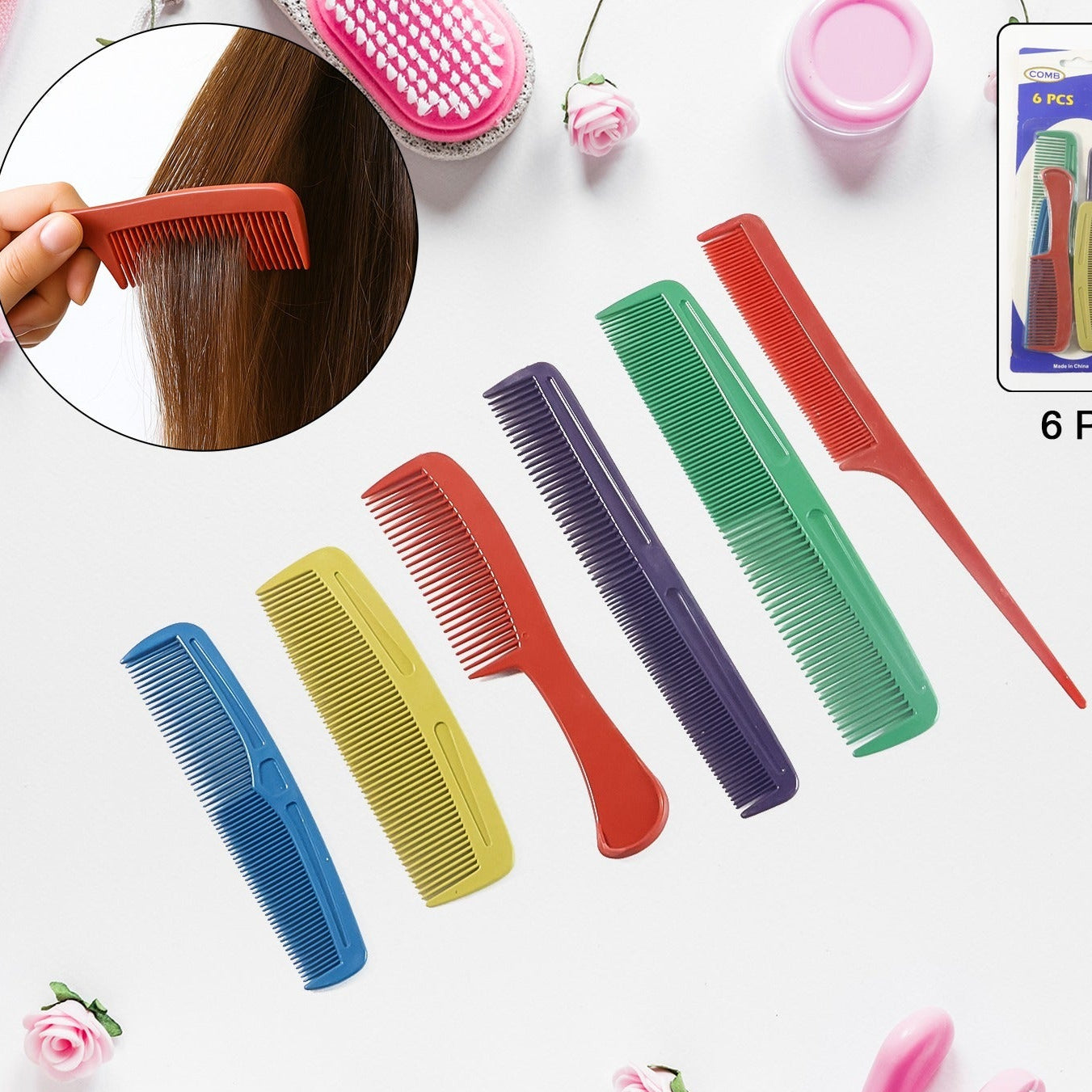 6 Piece Assorted Hair Comb Set for Styling and Detangling - Happy Price - Image 1
