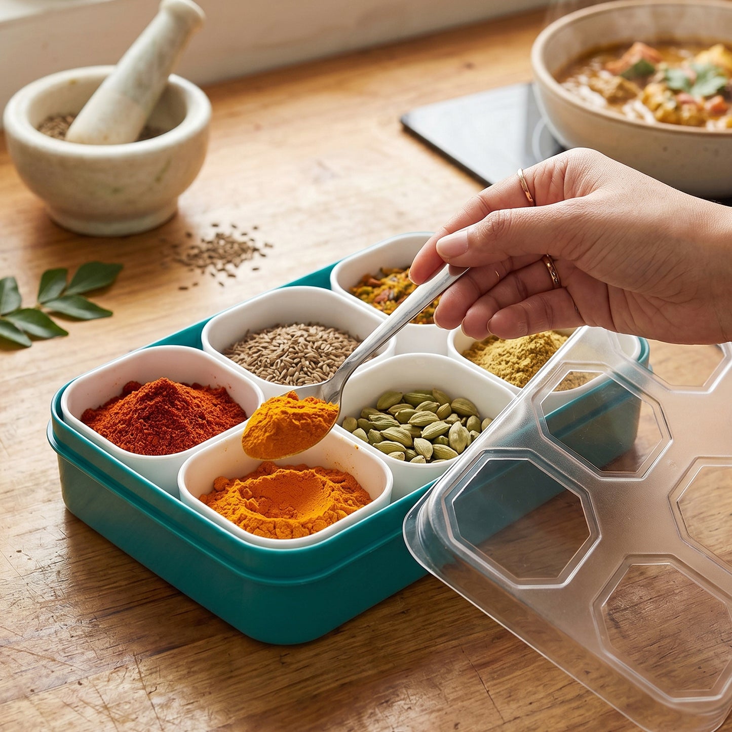 6 Compartment Plastic Spice Box with Transparent Lid for Kitchen Organization - Great Price - Image 6