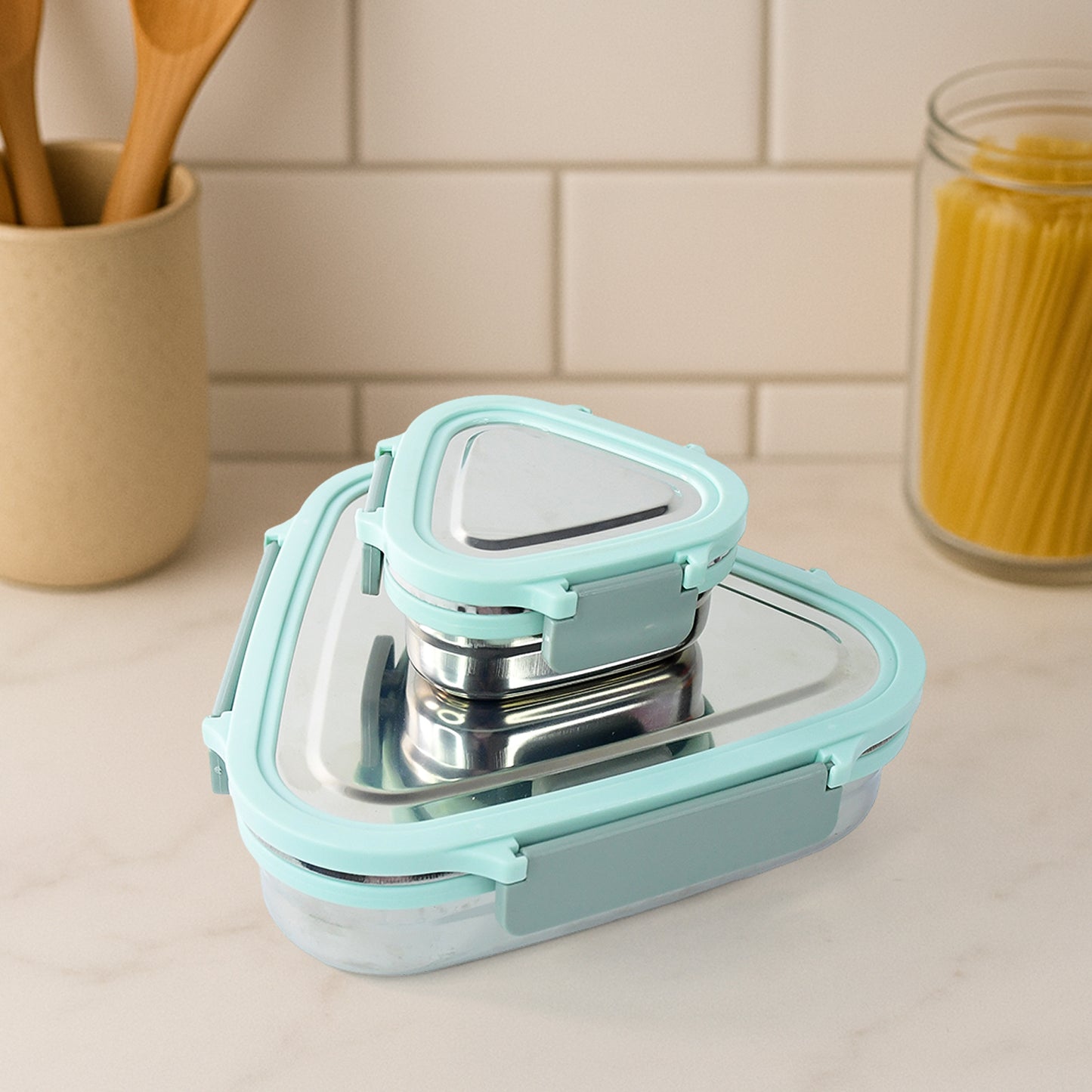 Ganesh Trinity 2-piece Stainless Steel Triangle Lunch Box Set - Happy Price - Image 6