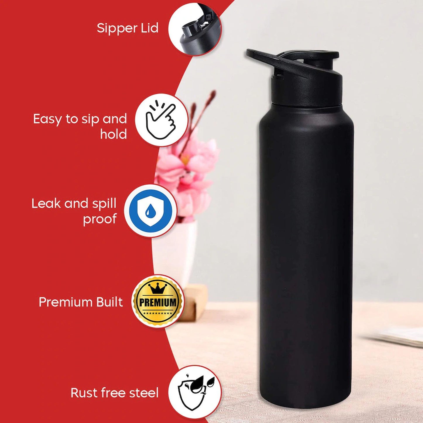 1000ml Stainless Steel Flip-Top Sports Water Bottle - Reusable for Gym, Travel, Office - 1 Pc - Great Price - Image 6