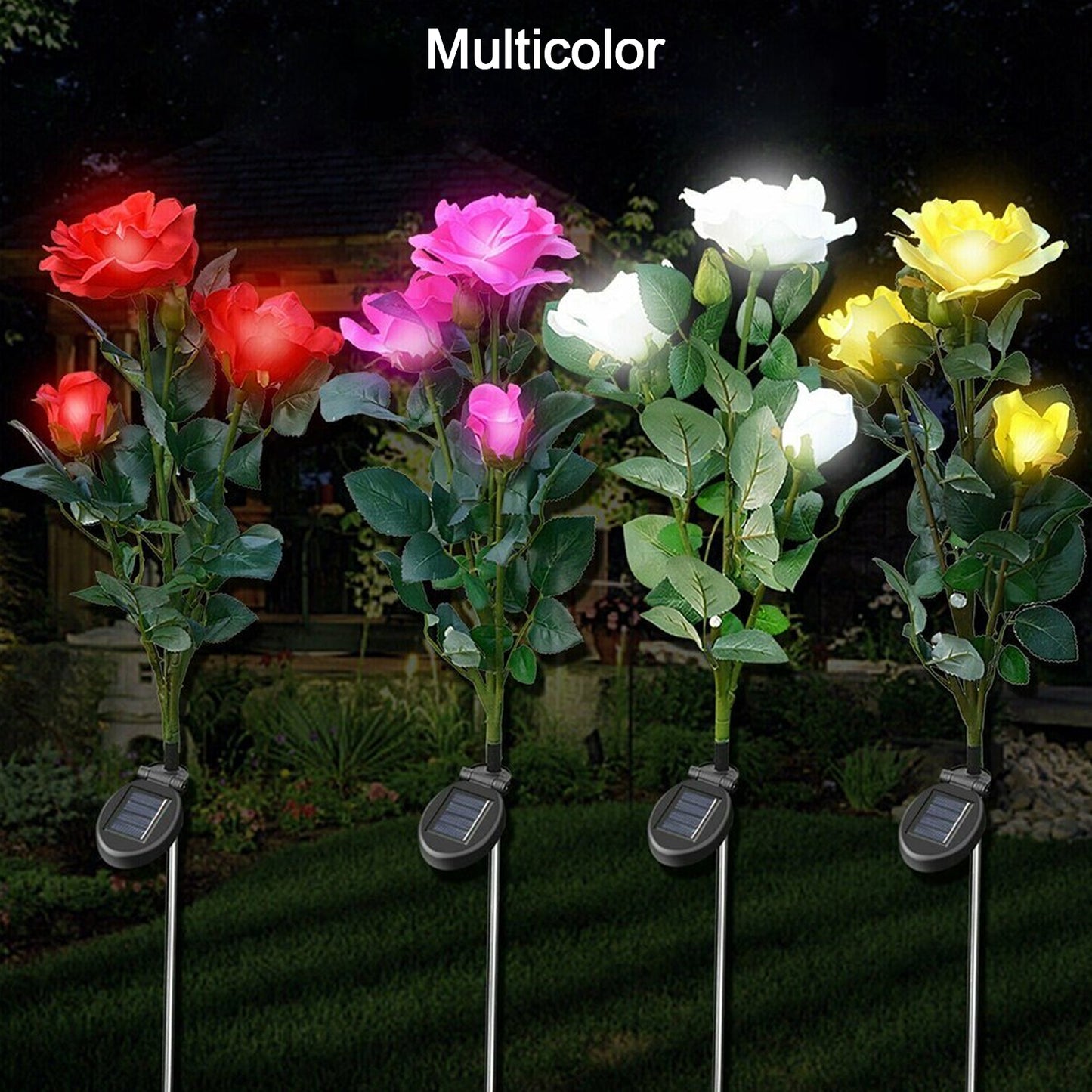 Solar Rose Flower Garden Lights - Waterproof Outdoor Decorative Lights for Patio, Yard & Pathway - Happy Price - Image 2