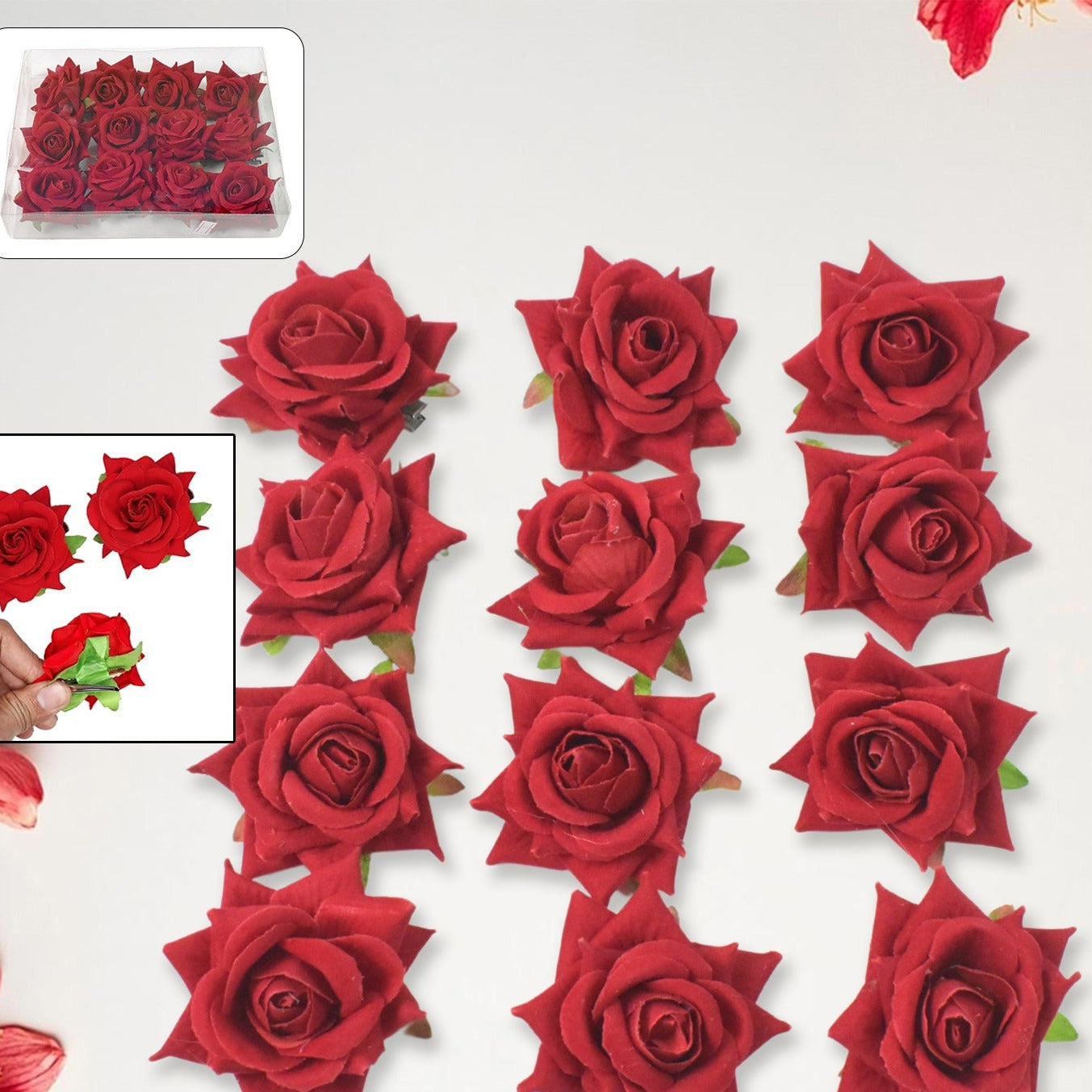 Velvet Rose Hair Clips - 12 Pcs Set for Festive & Daily Styling - Happy Price - Image 1