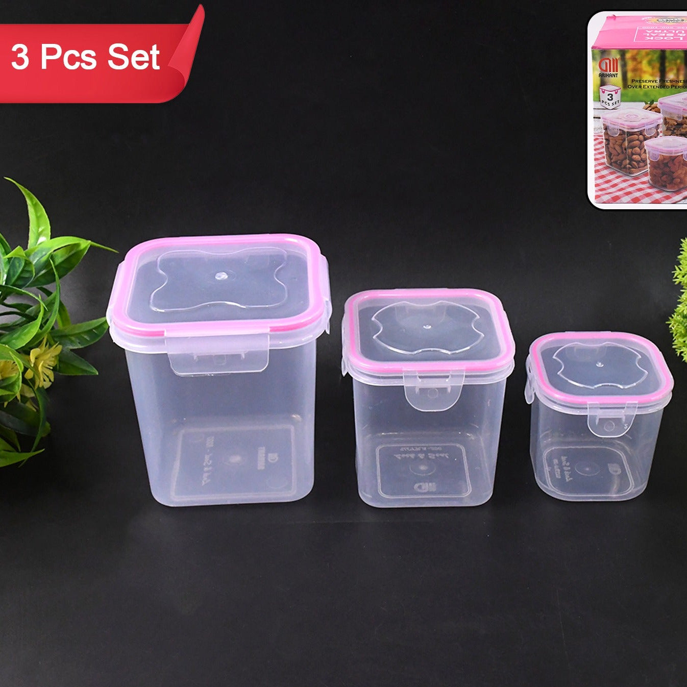 Kitchen Storage Container Set - 3 Pcs (250ml, 500ml, 1000ml) Airtight Food Grade Plastic - Happy Price - Image 1