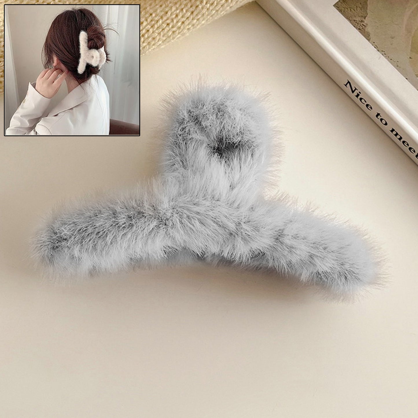 Large Plush Hair Claw Clips Plastic Fluffy Hair Claw Hair (1 Pc Mix Color) - Happy Price - Image 2