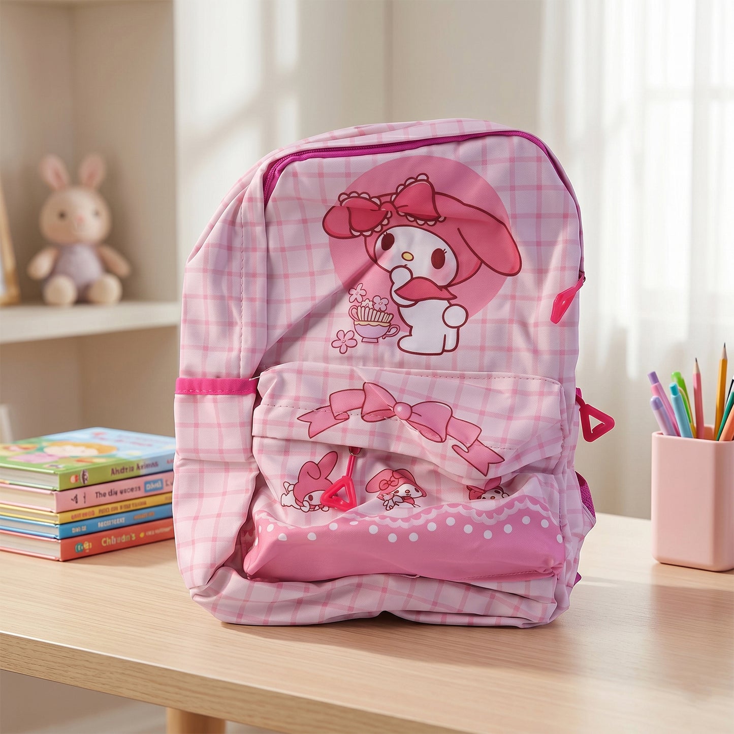 Cute Bunny & Bow Backpack - 13 Inch Kids School Bag (1 Pc) - Great Price - Image 3