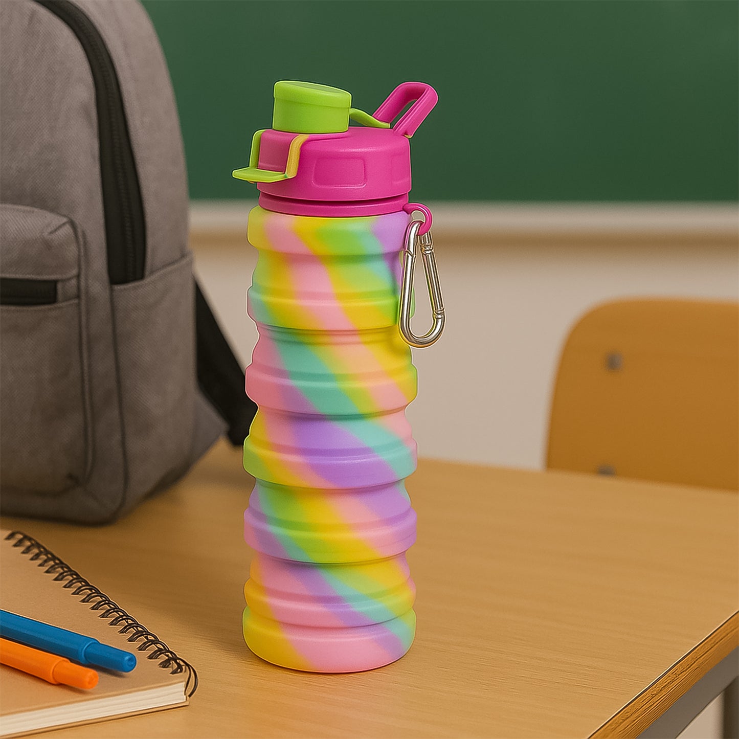 Colorful Collapsible Silicone Water Bottle with Carabiner Clip - 1 Pc - Happy Price - Image 5