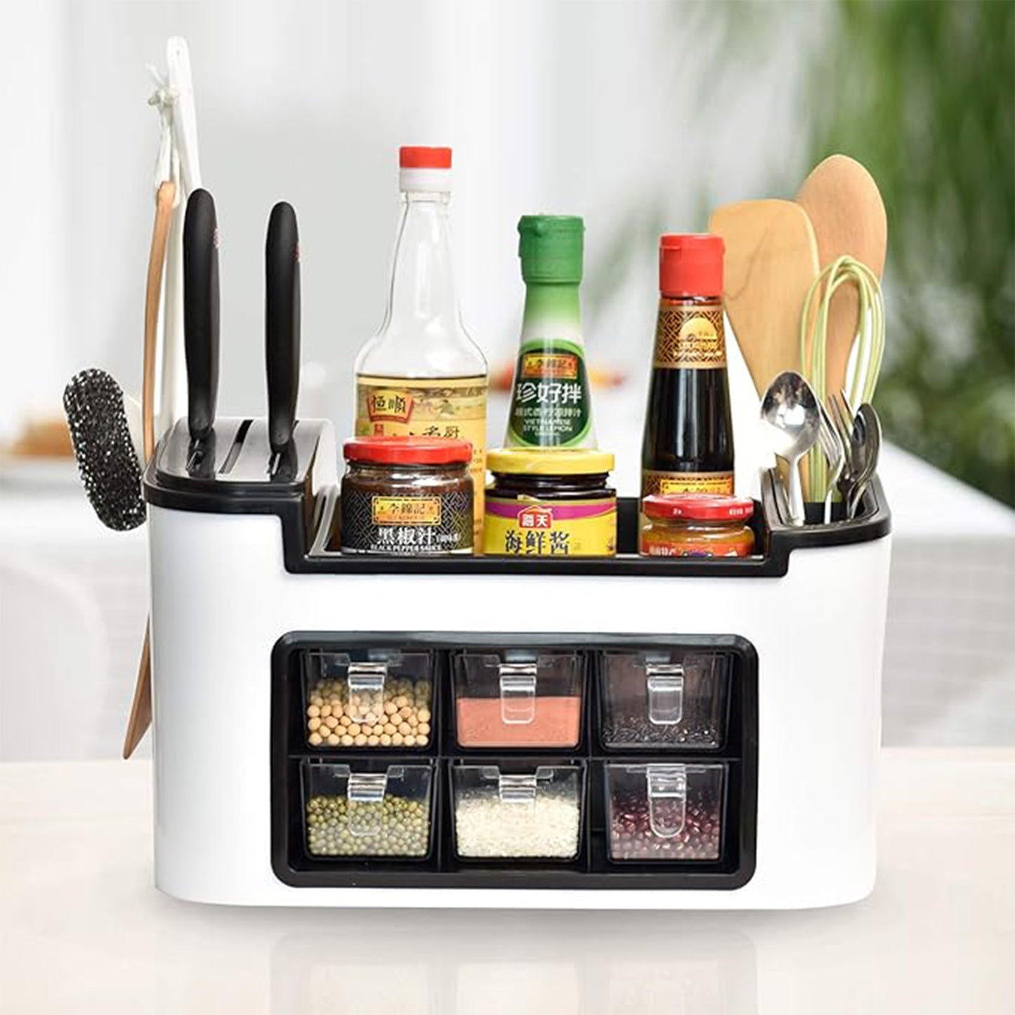 Multifunctional Kitchen Countertop Organizer with 6 Spice Jars and Utensil Holder - Happy Price - Image 3