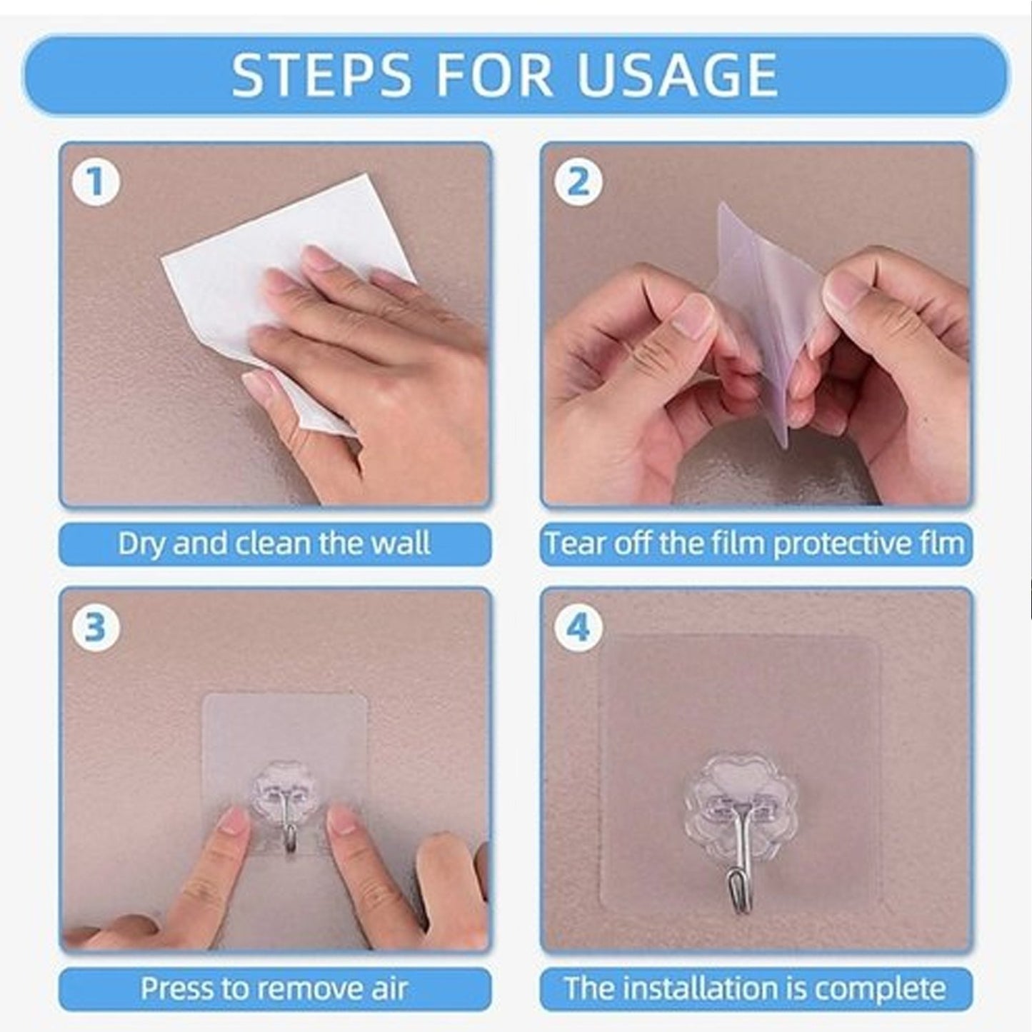 4728 Plastic Self-adhesive Kitchen 3pc Hooks - Happy Price - Image 4