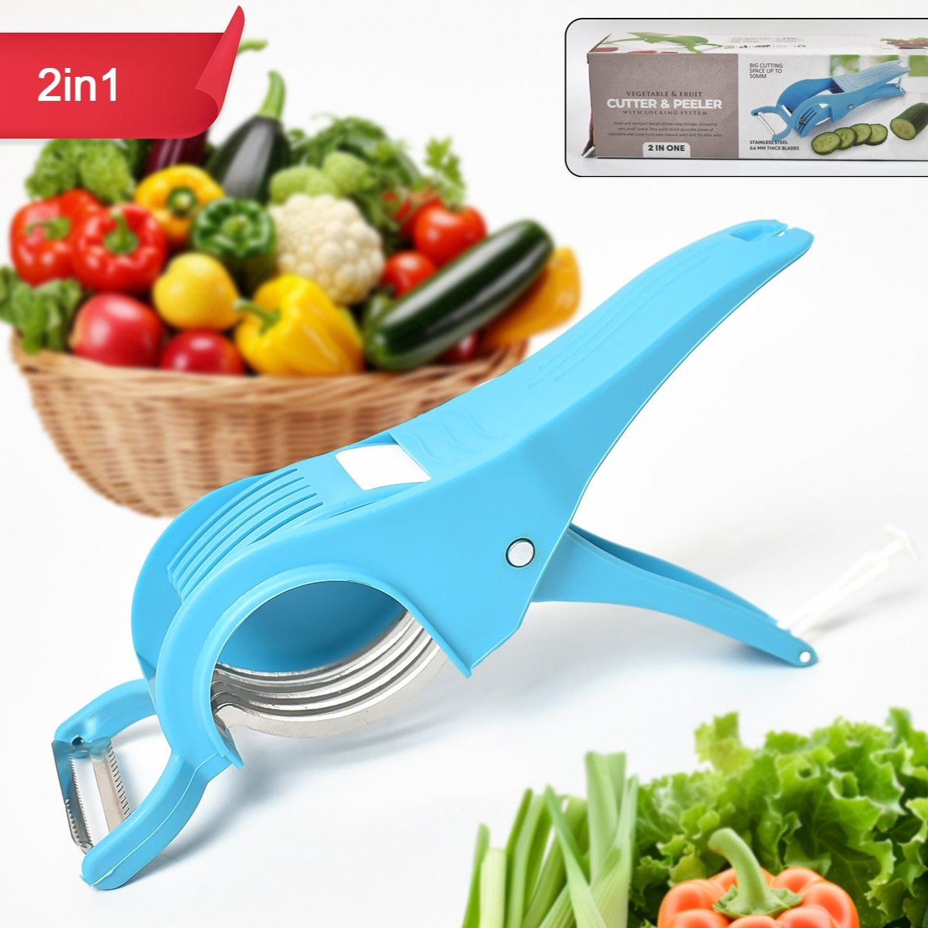 2 In 1 Vegetable Fruit Multi Cutter 5 Blade Vegetable Cutter With Peeler (1 Pc Multicolor) - Happy Price - Image 1