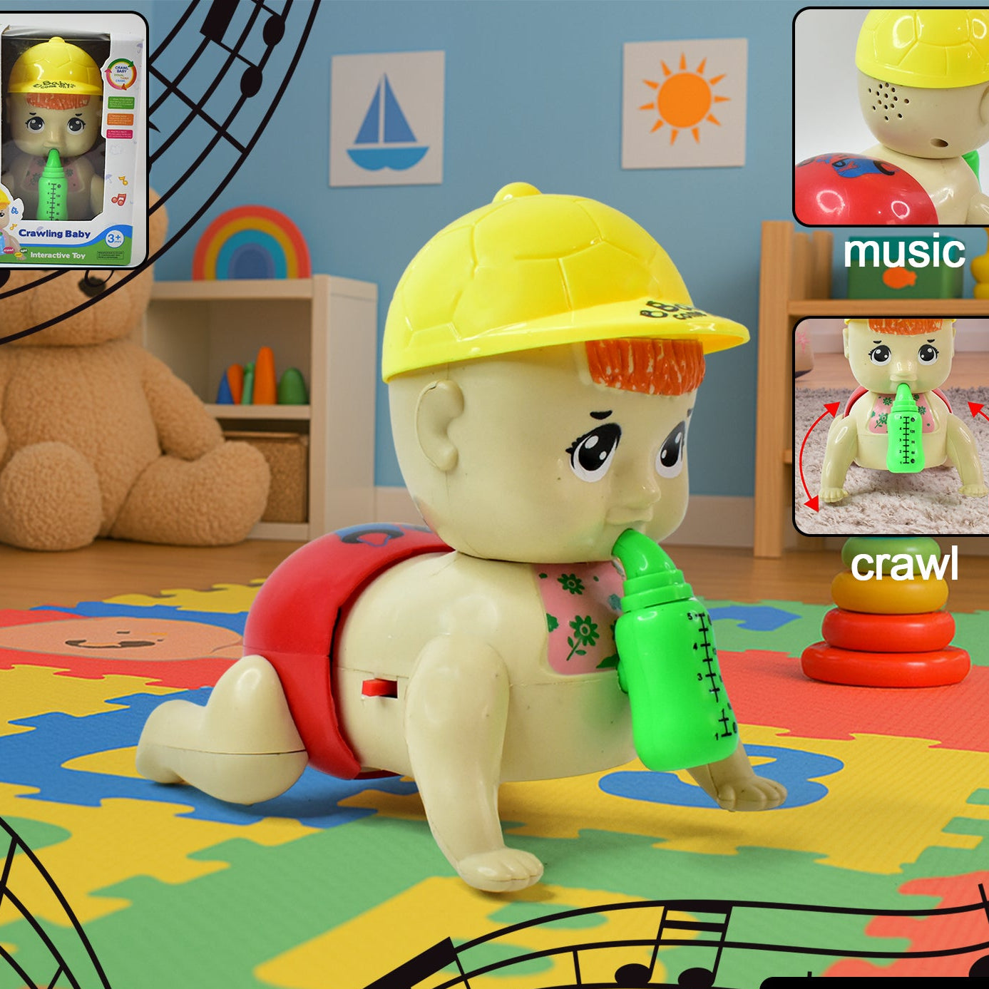 Battery Operated Crawling Baby Toy with Music & Lights for Toddlers - Happy Price - Image 1