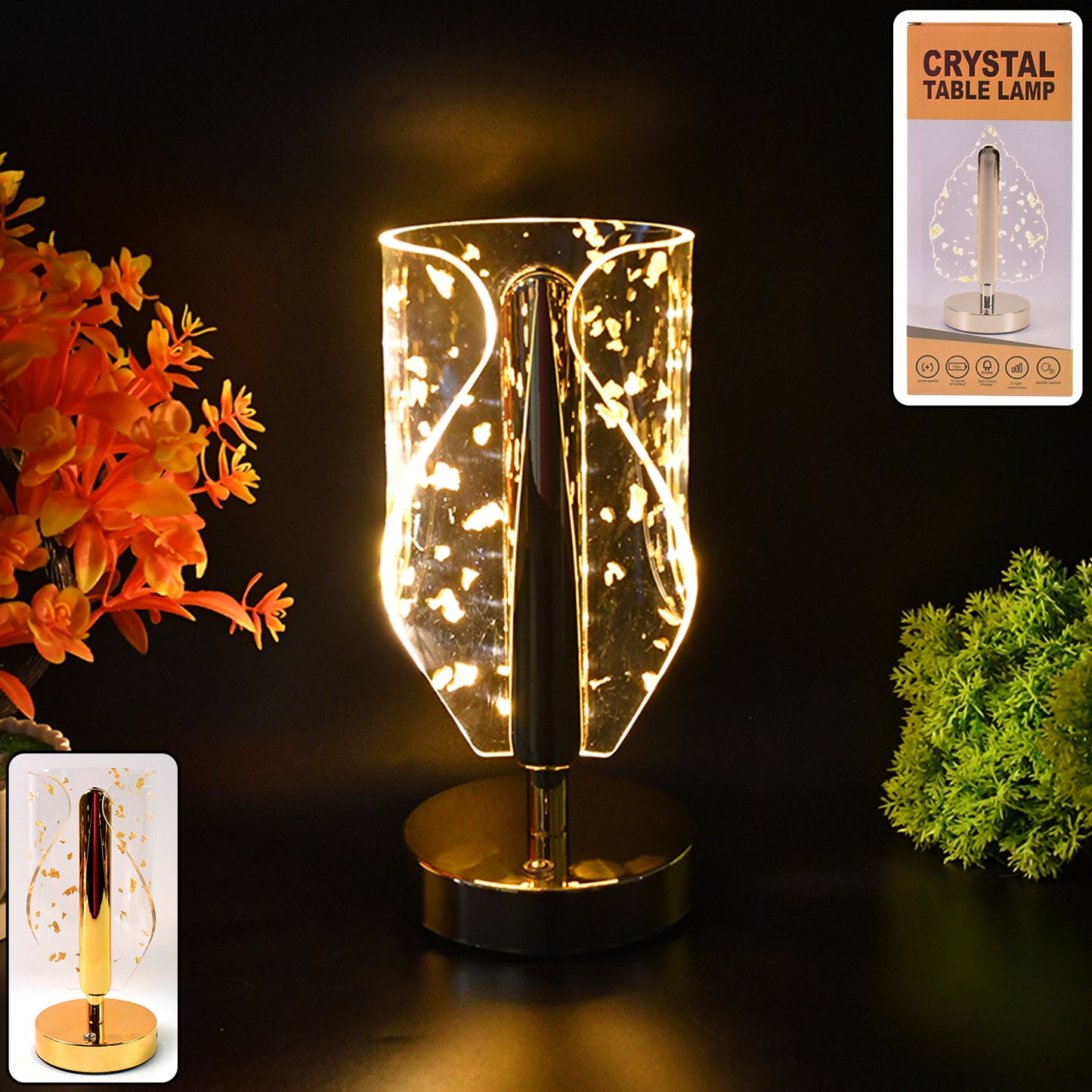 Crystal Table Lamp with Golden Leaf Design & USB Charging (1 Pc) - Happy Price - Image 7