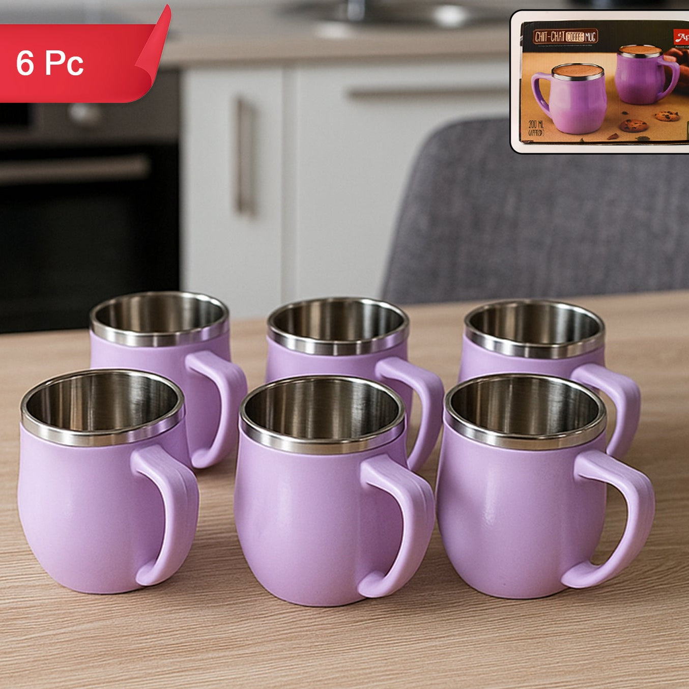 Apex Chit-chat Double Wall Stainless Steel Mug Set (6pc200ml) Approx - Happy Price - Image 1