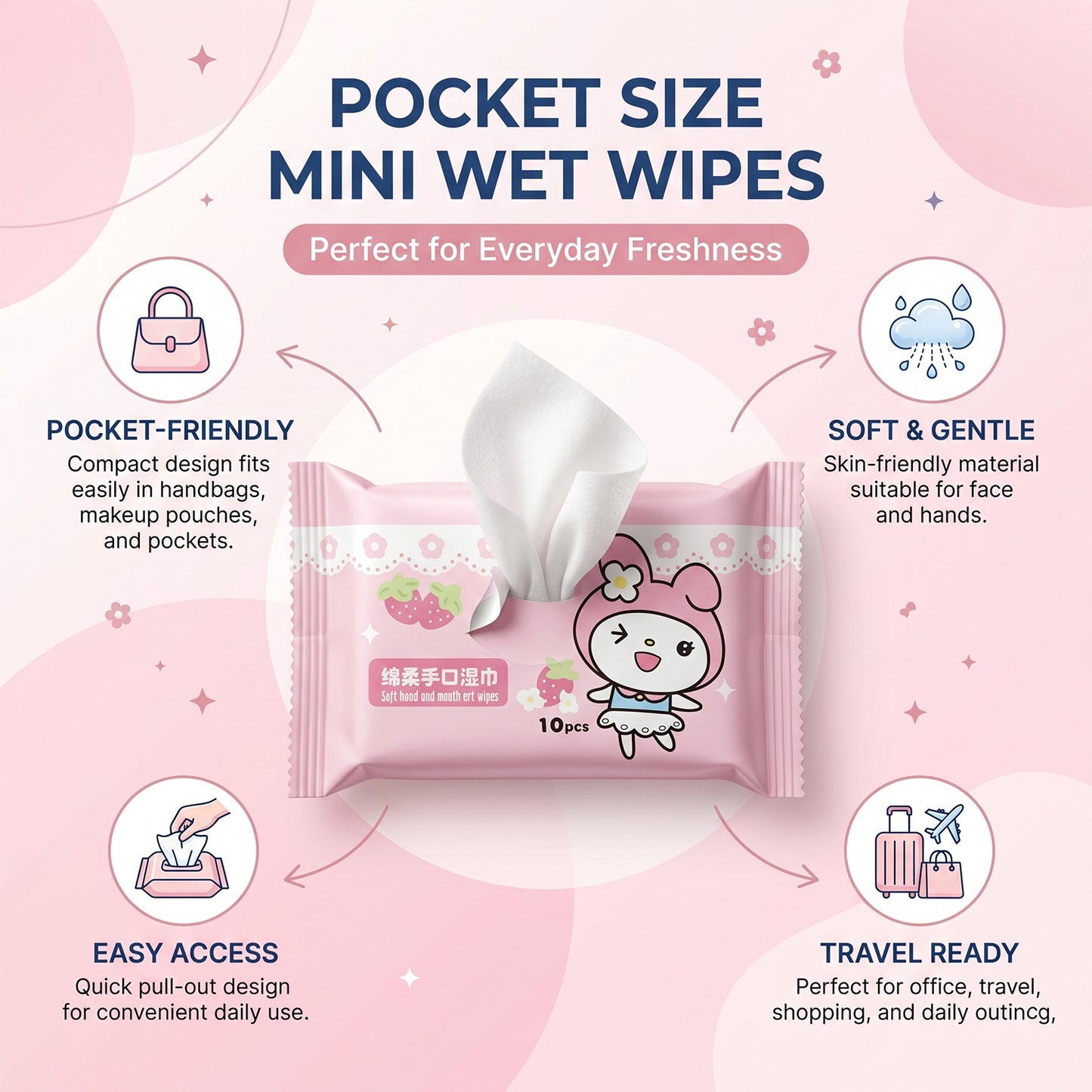 Cartoon Print Soft Wet Wipes - 10 Pieces Per Pack - Happy Price - Image 6