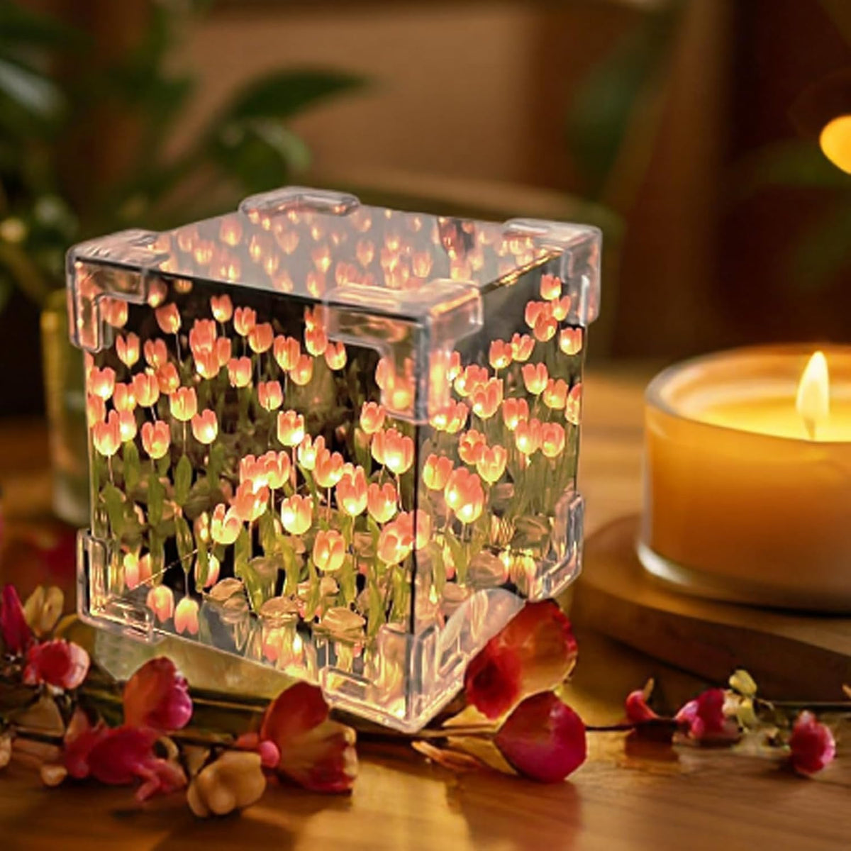 Decorative Tulip Flower LED Cube Night Lamp Set (1 Set, Mix Color) - Happy Price - Image 2