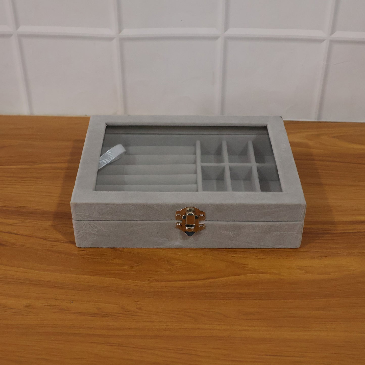 Velvet Jewellery Organizer Box with Clear Lid - 1 Pc - Great Price - Image 7