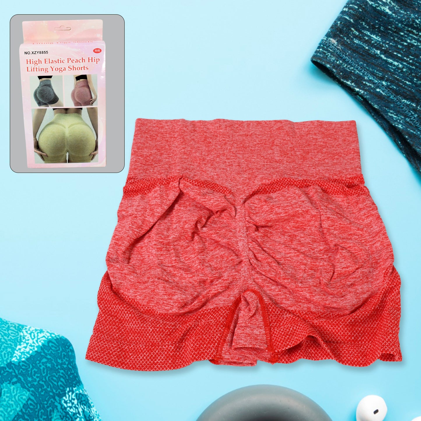 High Elastic Peach Hip Lifting Yoga Shorts Womens Running Sports High Fitness Athletic Waist Yoga Workout Yoga Pants Shorts Elastic Dress Soft Yoga Pants Shorts - Happy Price - Image 2