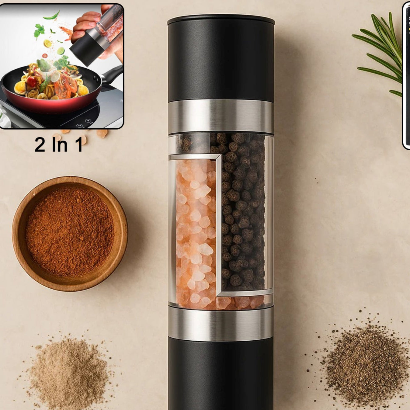2-in-1 Stainless Steel Salt and Pepper Grinder with Adjustable Coarseness - Happy Price - Image 1